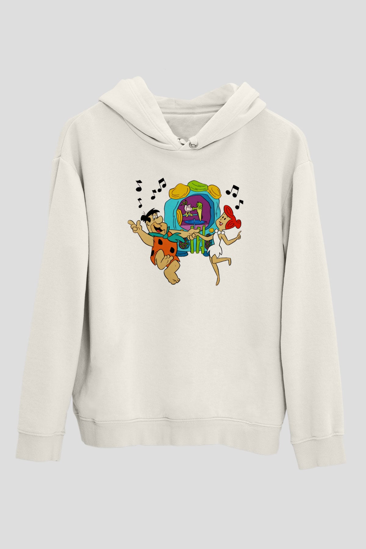 The Flintstones Taş Devri Beyaz Unisex Kapşonlu Sweatshirt