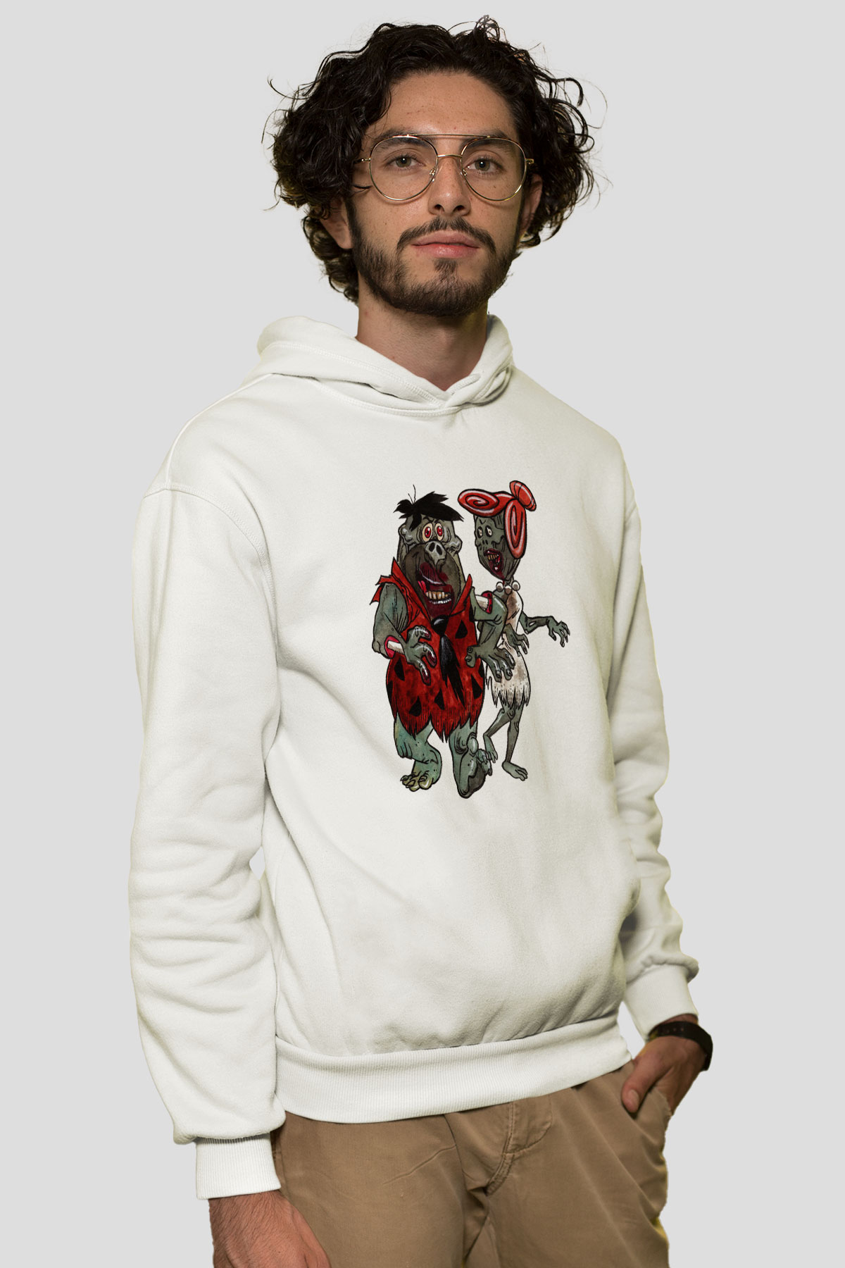 The Flintstones Taş Devri Beyaz Unisex Kapşonlu Sweatshirt
