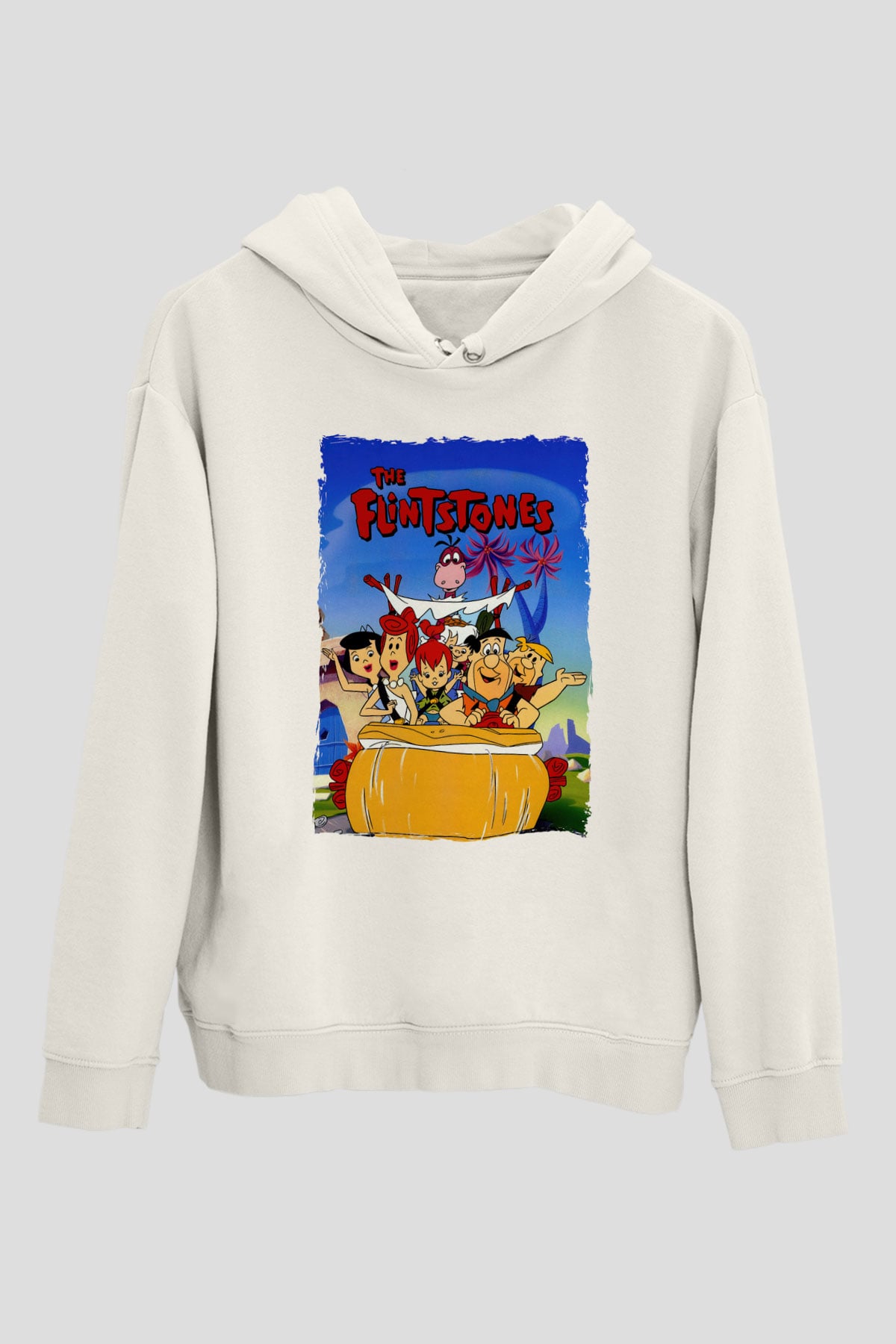 The Flintstones Taş Devri Beyaz Unisex Hoodie