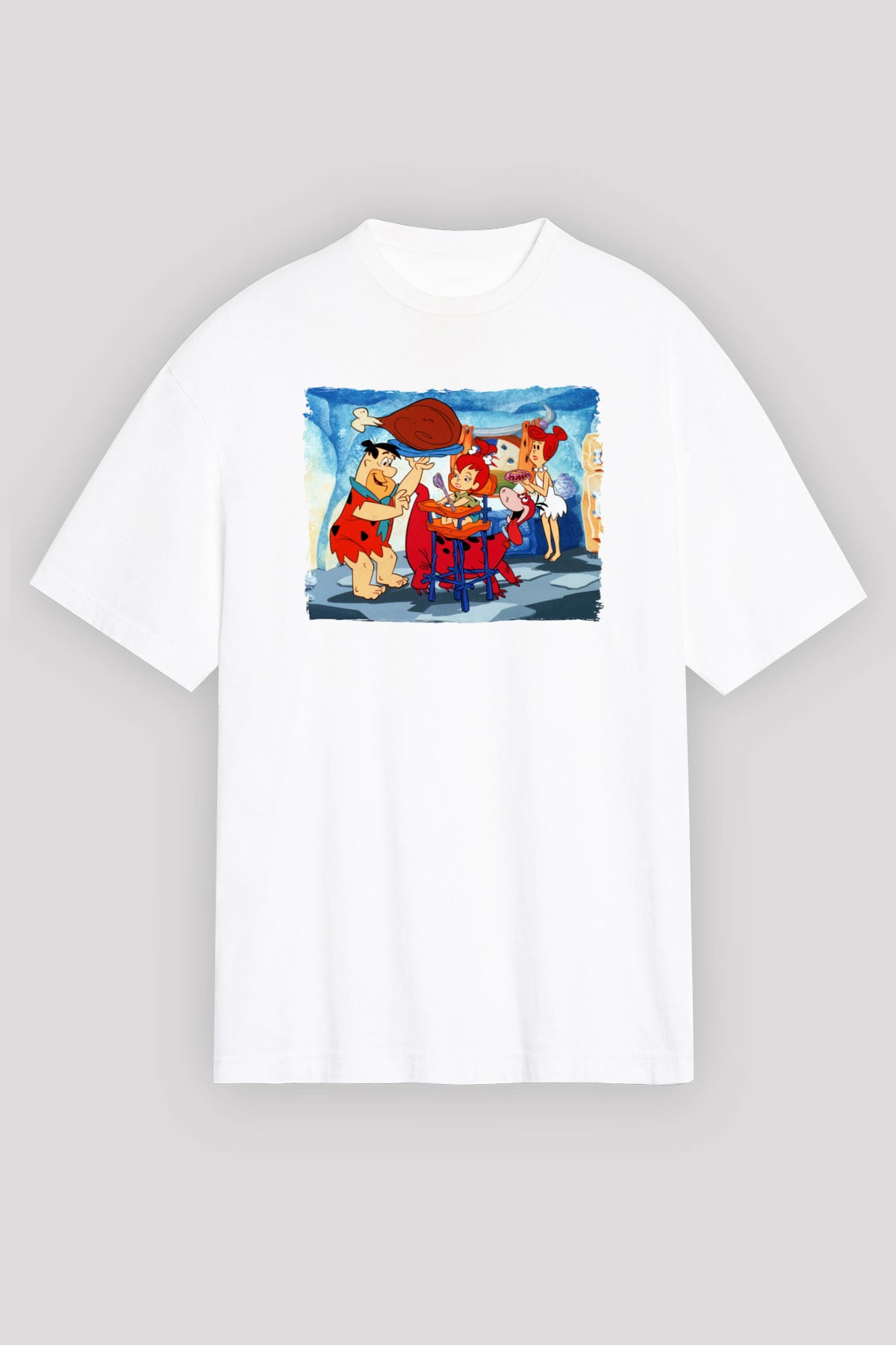 The Flintstones Taş Devri Beyaz Oversize Tişört