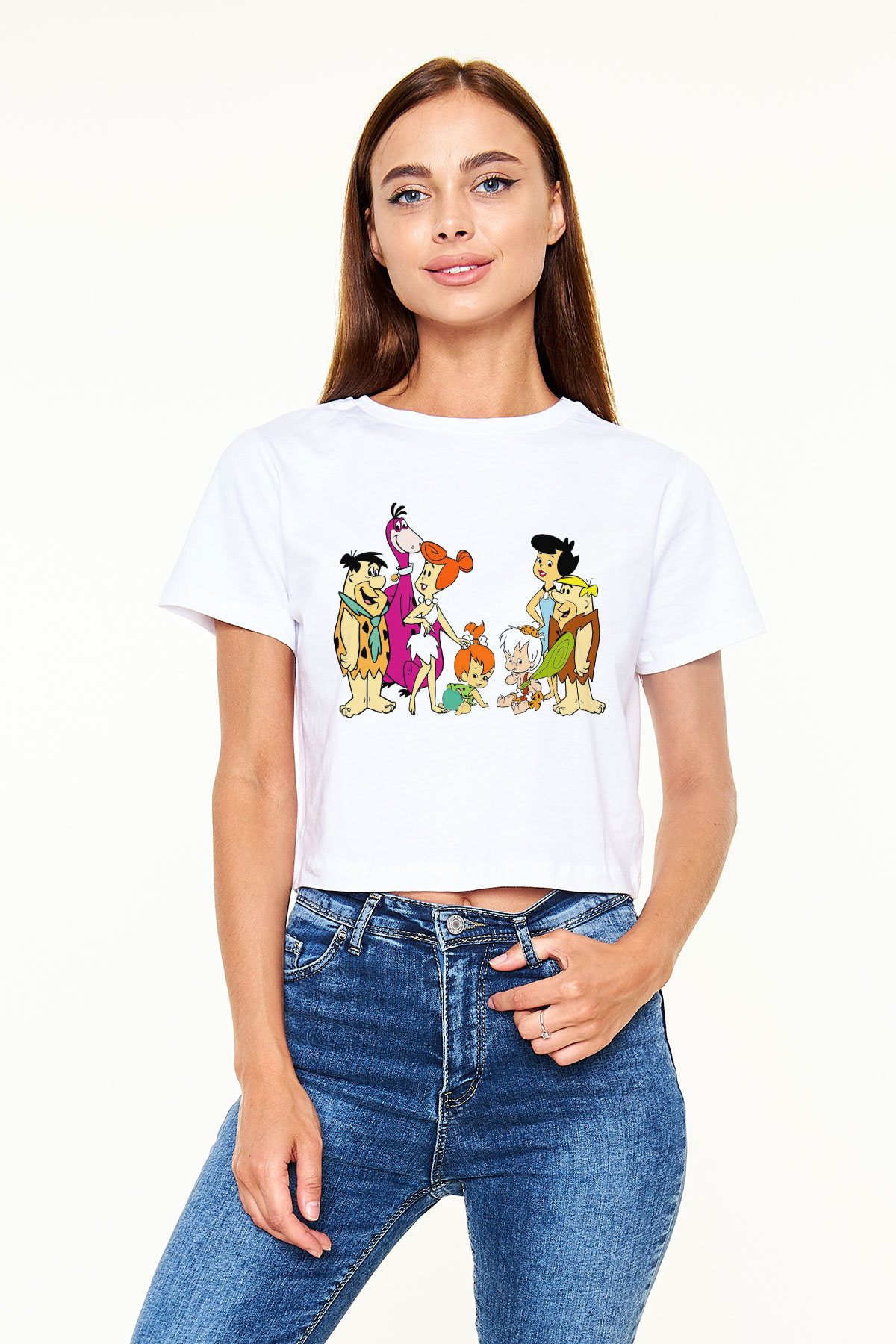 The Flintstones Taş Devri Beyaz Unisex Oversize Tişört
