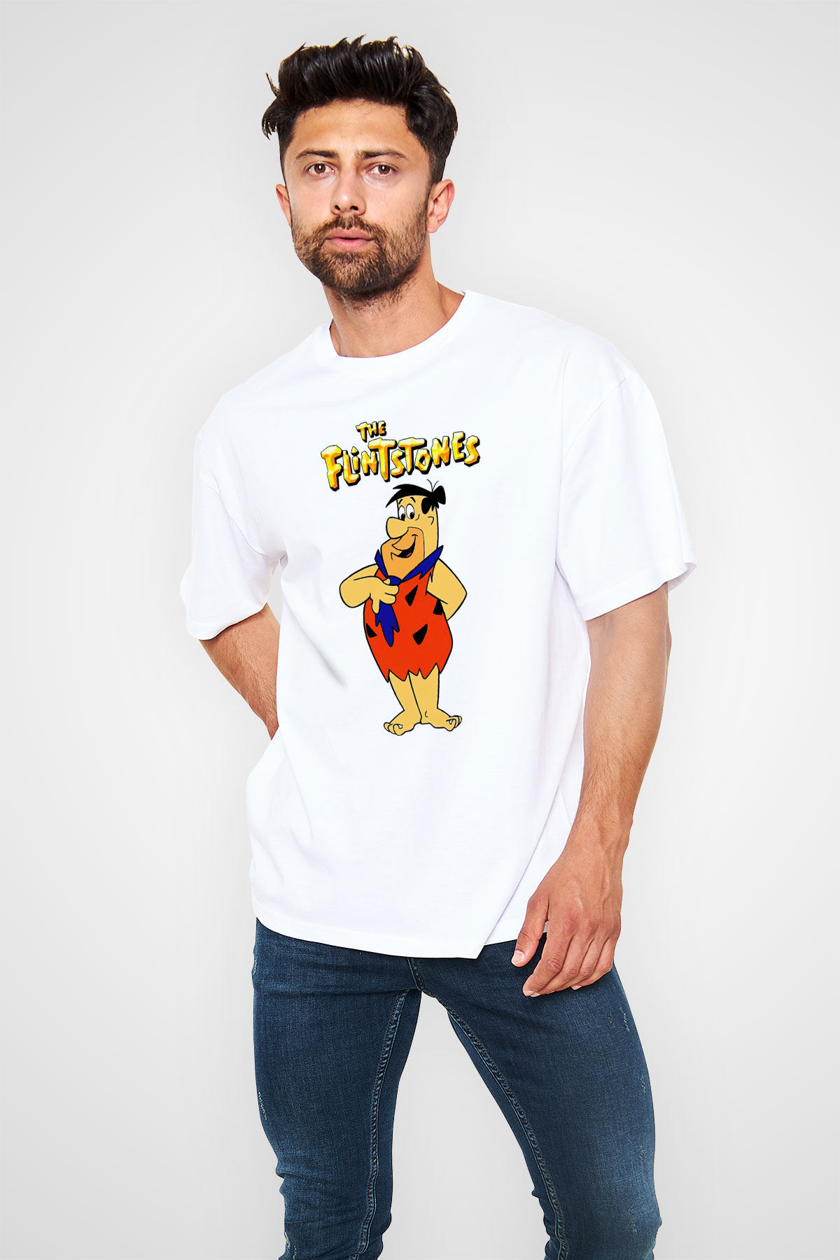 The Flintstones Taş Devri Beyaz Oversize Tişört