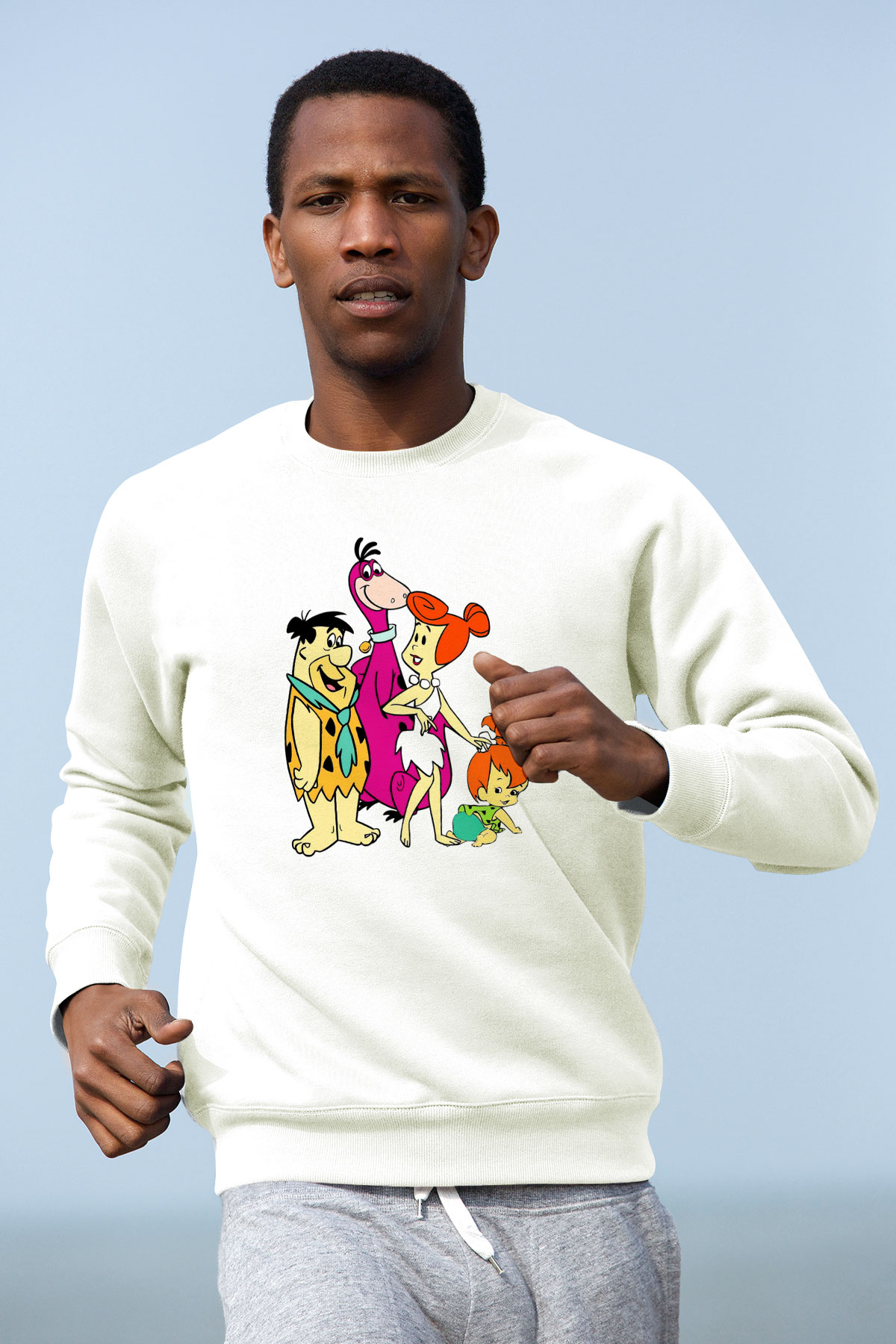 The Flintstones Taş Devri Beyaz Unisex Sweatshirt