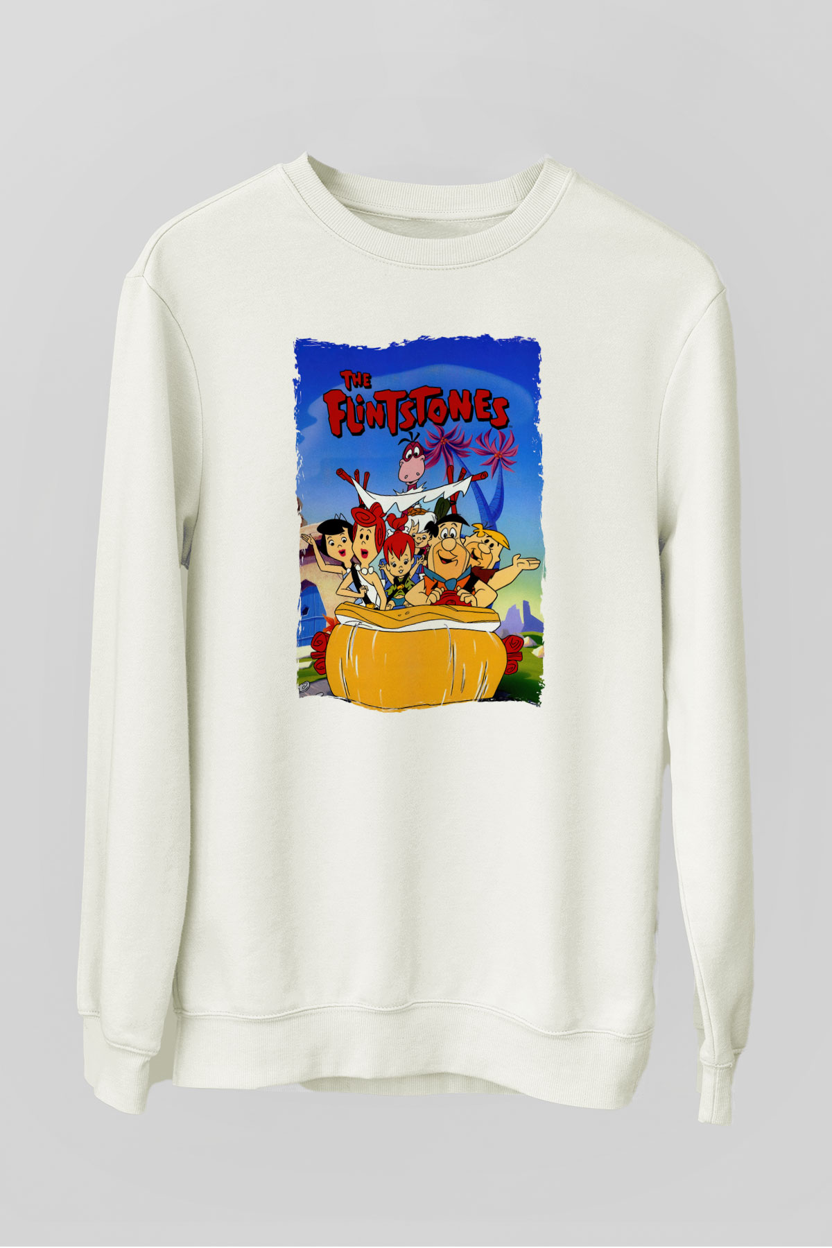 The Flintstones Taş Devri Beyaz Unisex  Sweatshirt