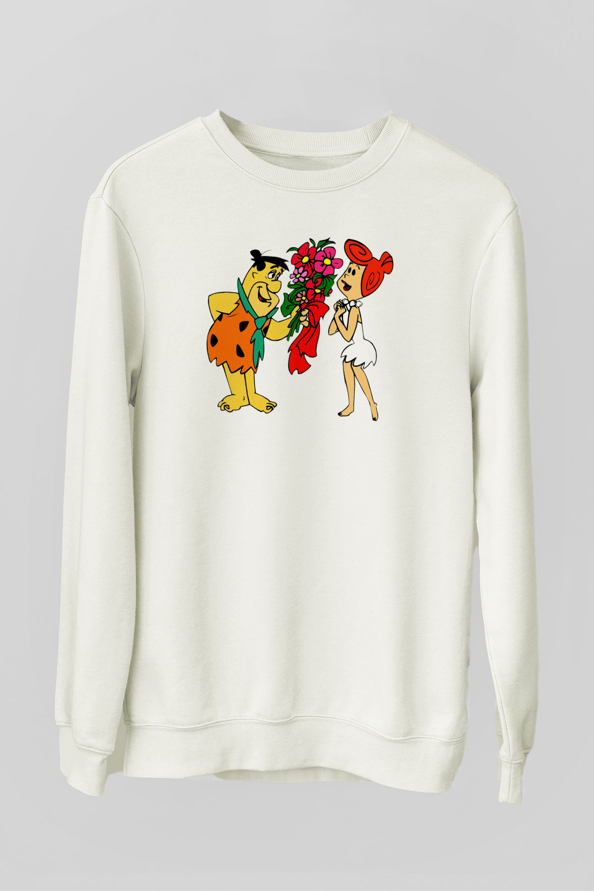 The Flintstones Taş Devri Beyaz Unisex  Sweatshirt