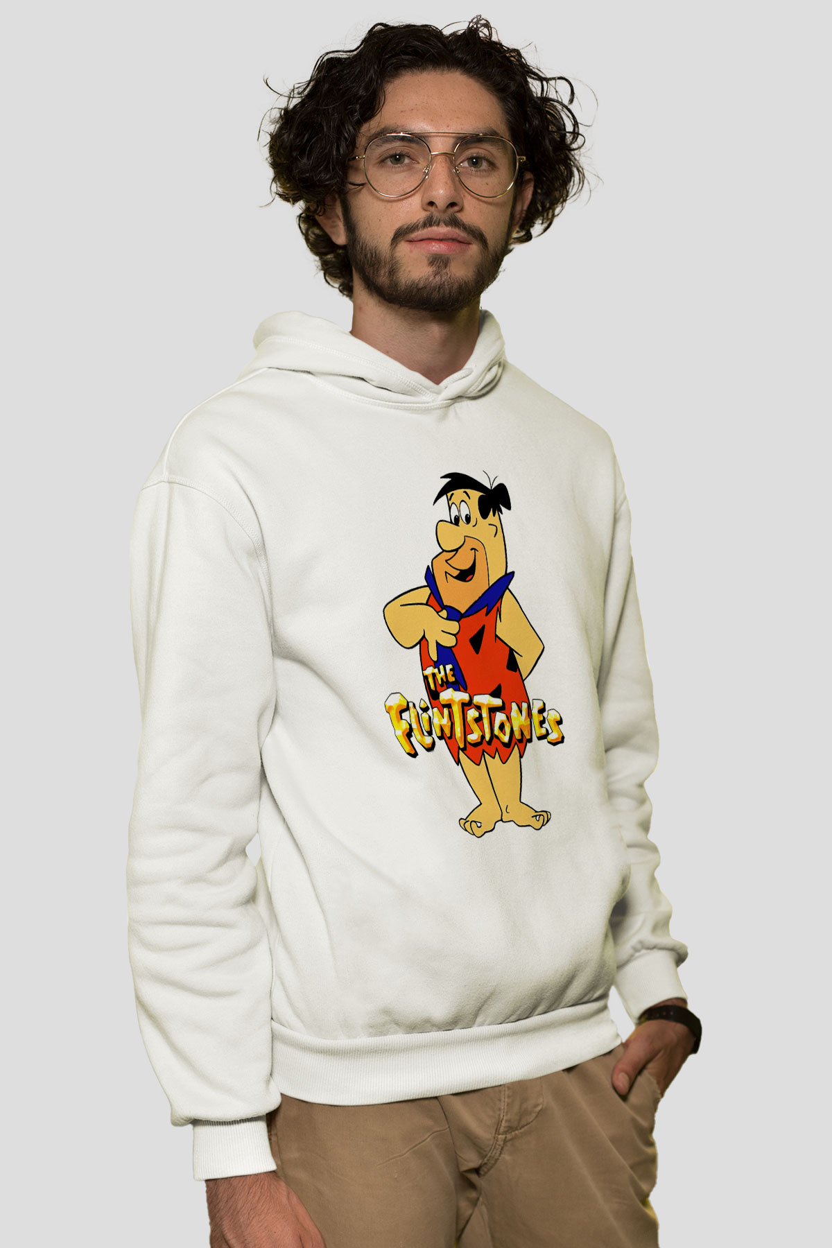 The Flintstones Taş Devri Beyaz Unisex Hoodie
