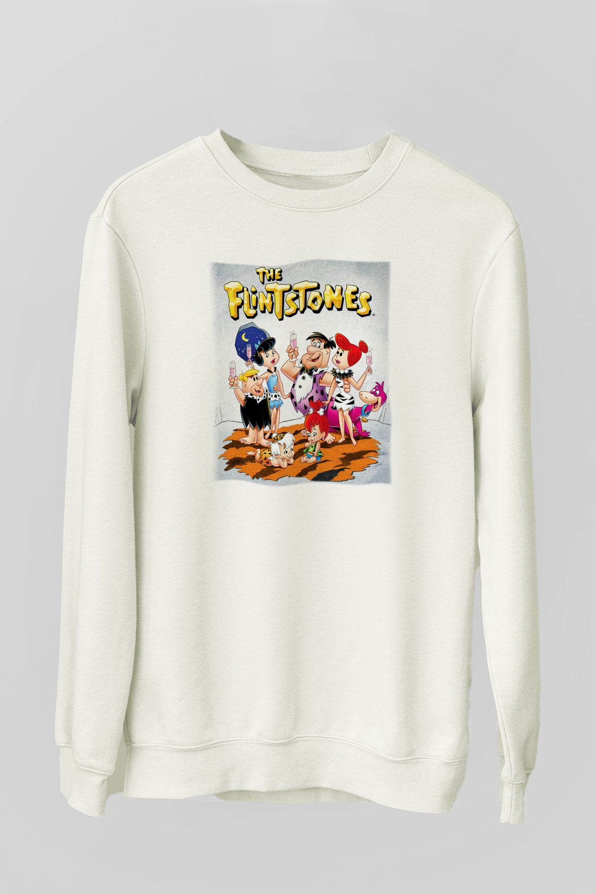 The Flintstones Taş Devri Beyaz Unisex Sweatshirt
