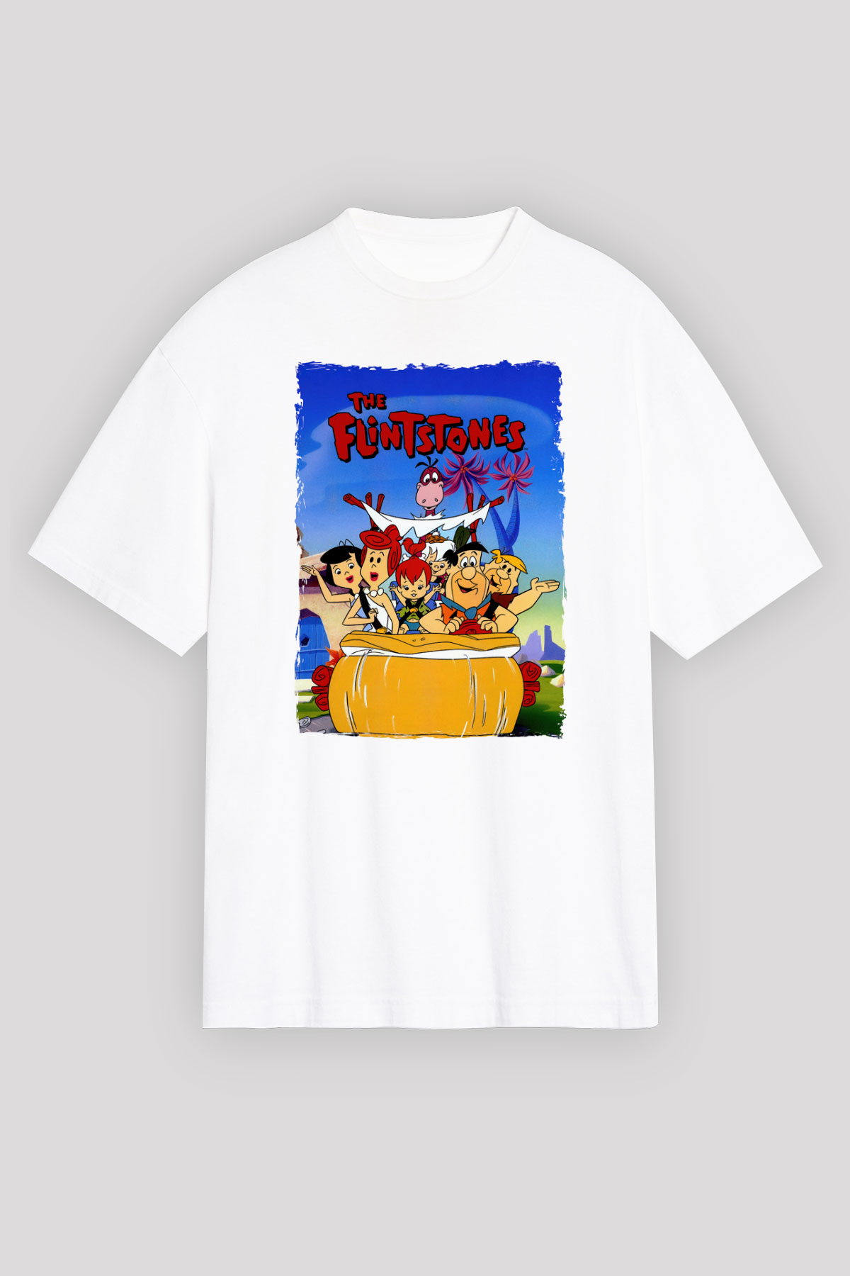 The Flintstones Taş Devri Beyaz Oversize Tişört
