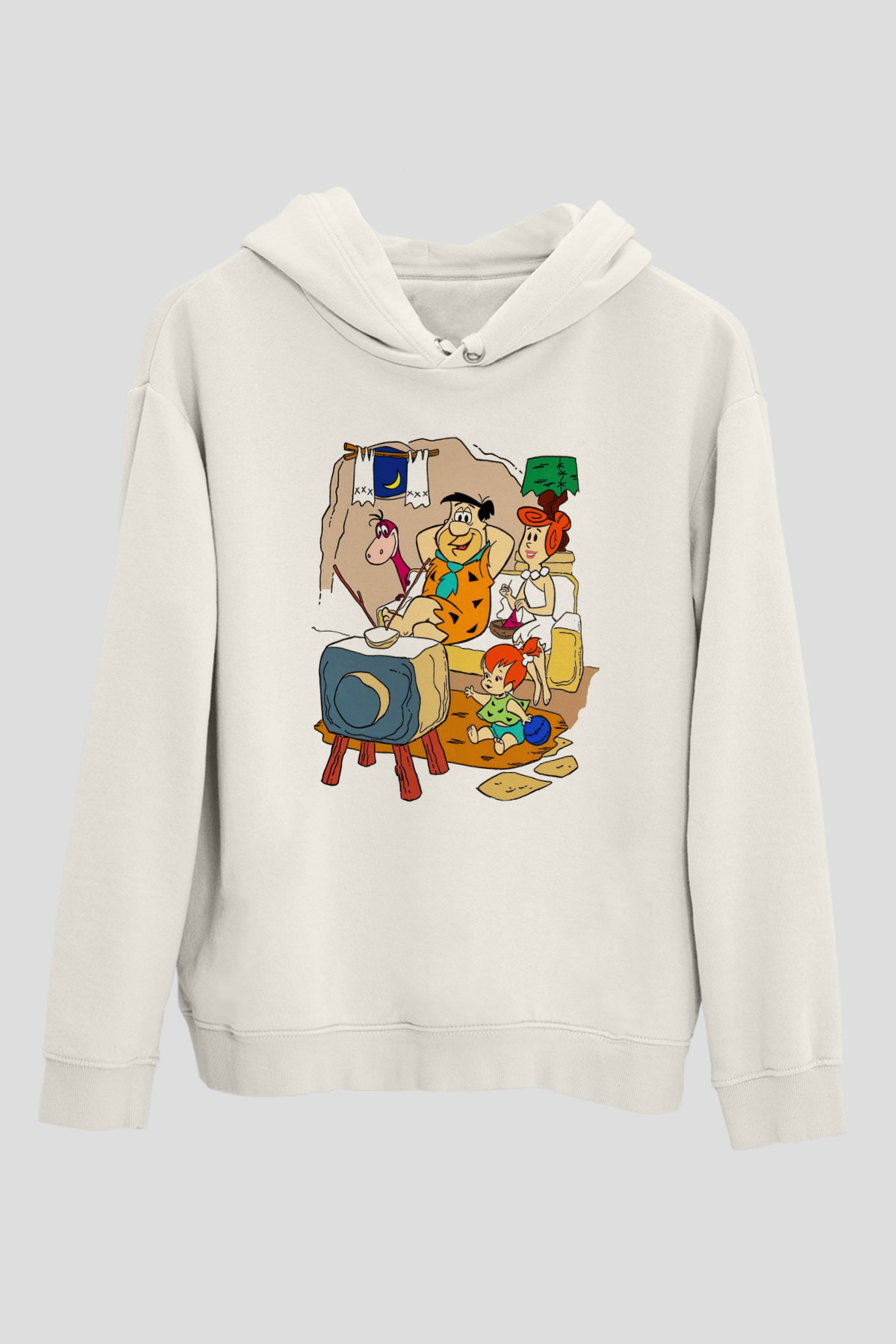 The Flintstones Taş Devri Beyaz Unisex Kapşonlu Sweatshirt