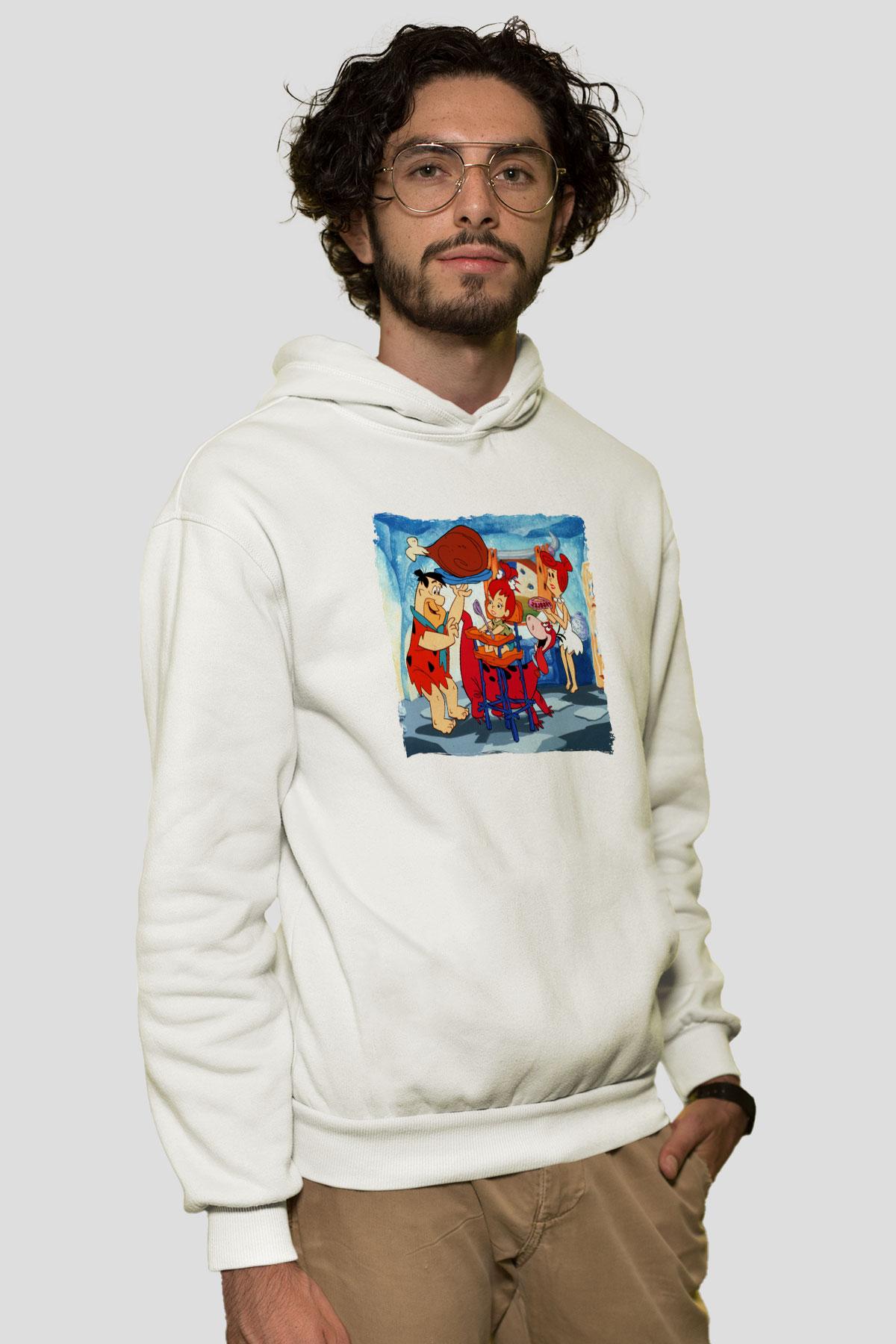 The Flintstones Taş Devri Beyaz Unisex Hoodie