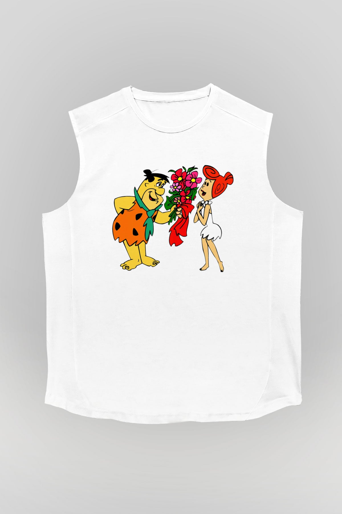 The Flintstones Taş Devri Beyaz Unisex  Kolsuz Tişört