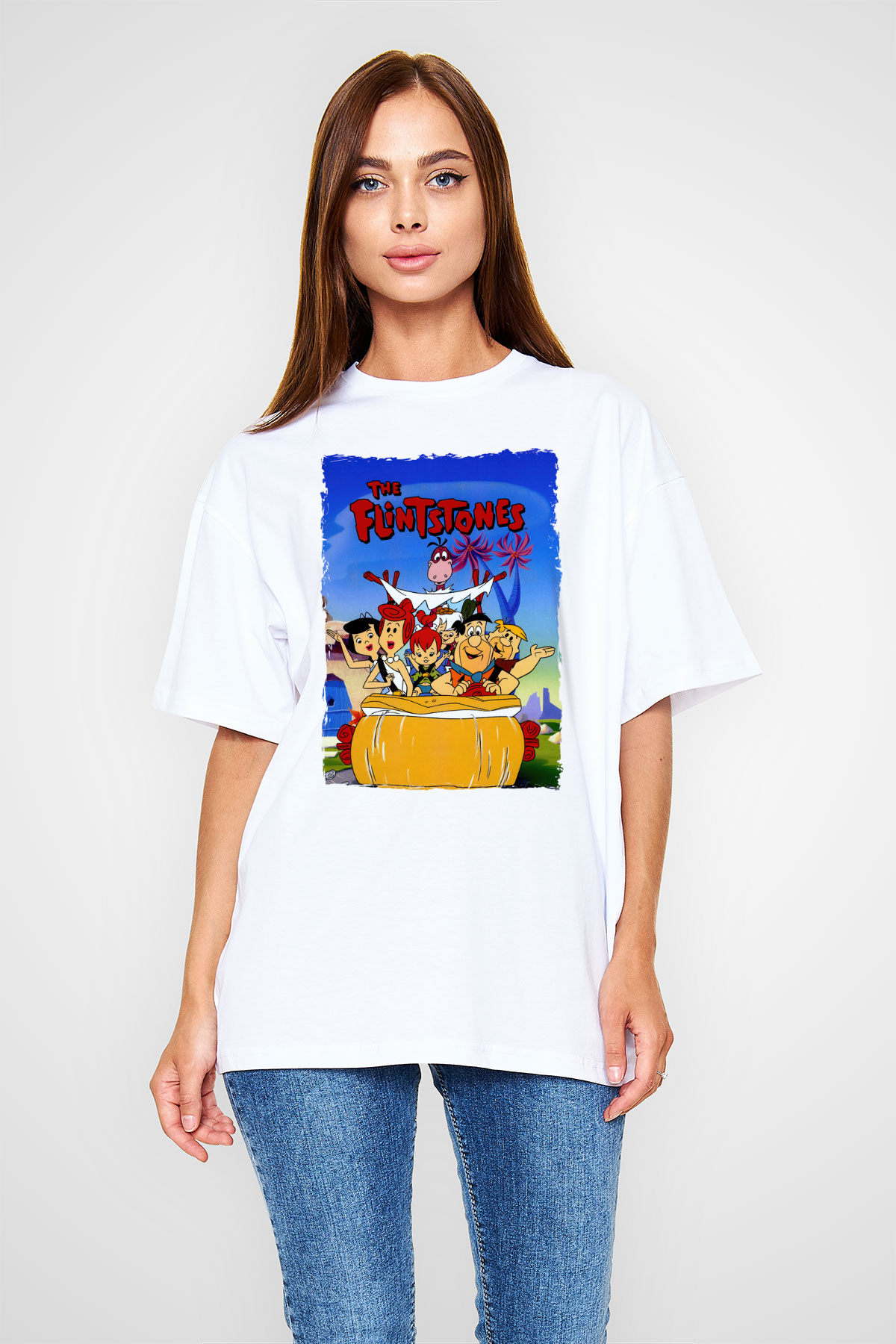 The Flintstones Taş Devri Beyaz Oversize Tişört