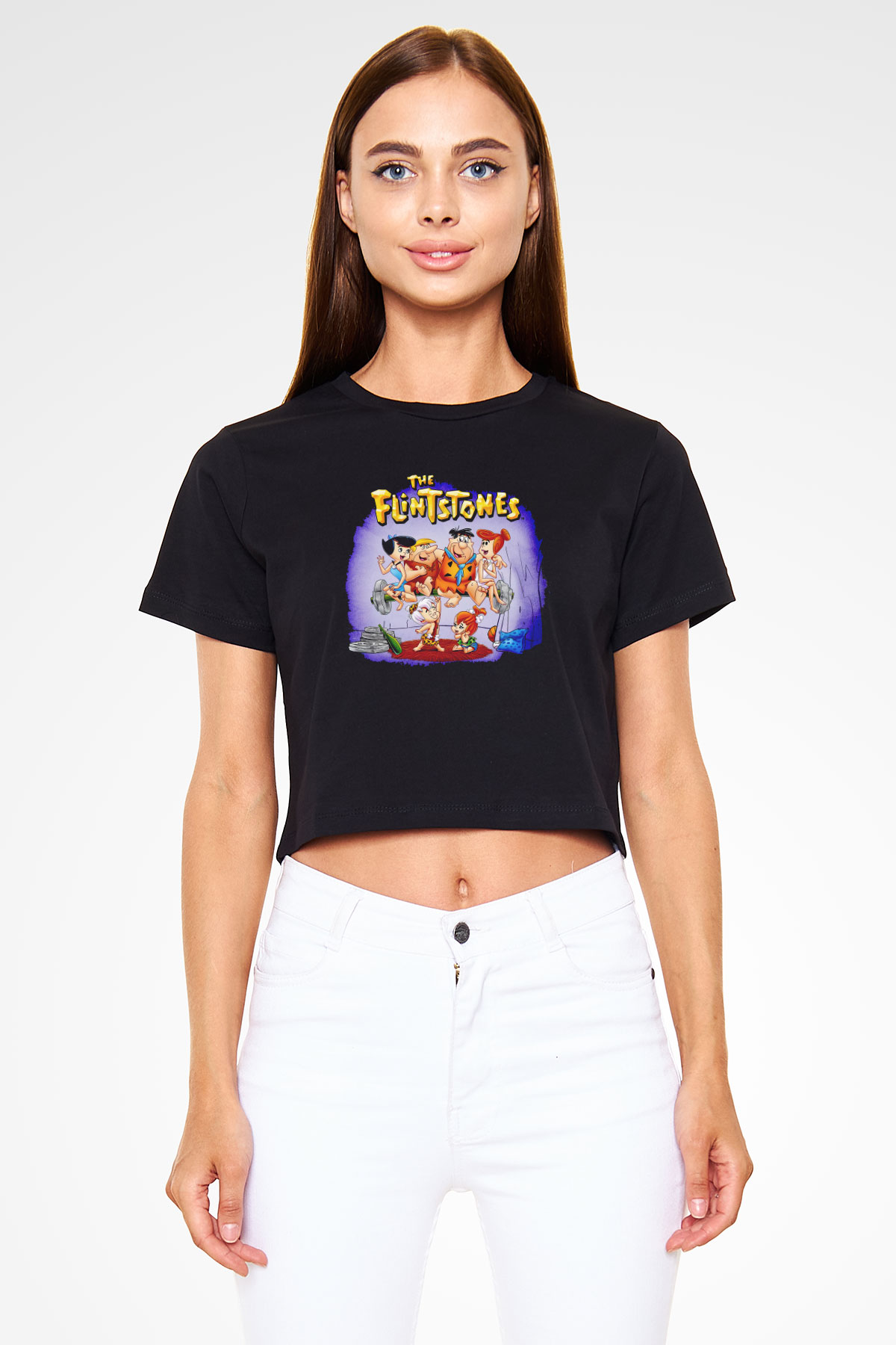 The Flintstones Taş Devri Siyah   Crop Top Tişört