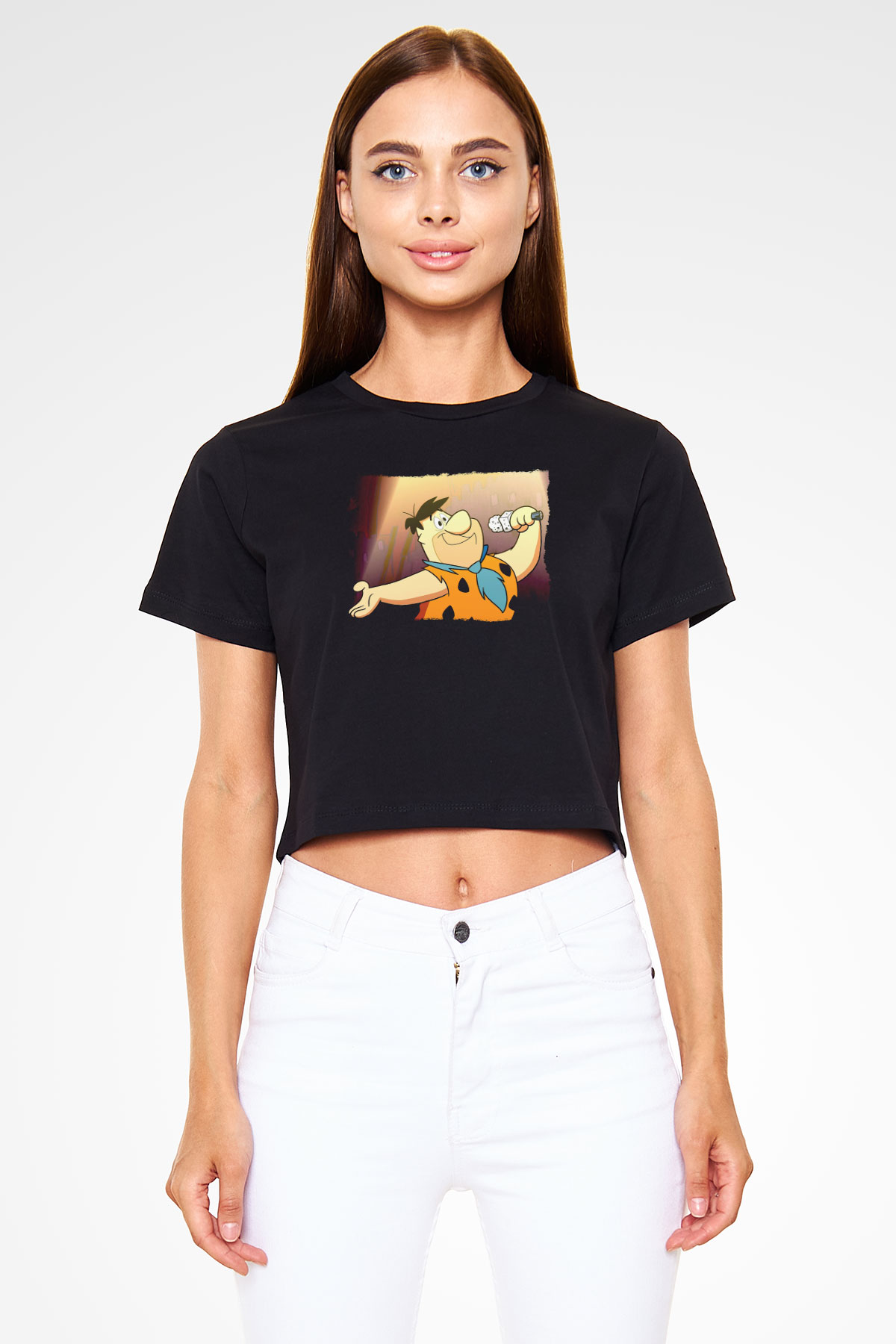 The Flintstones Taş Devri Siyah   Crop Top Tişört