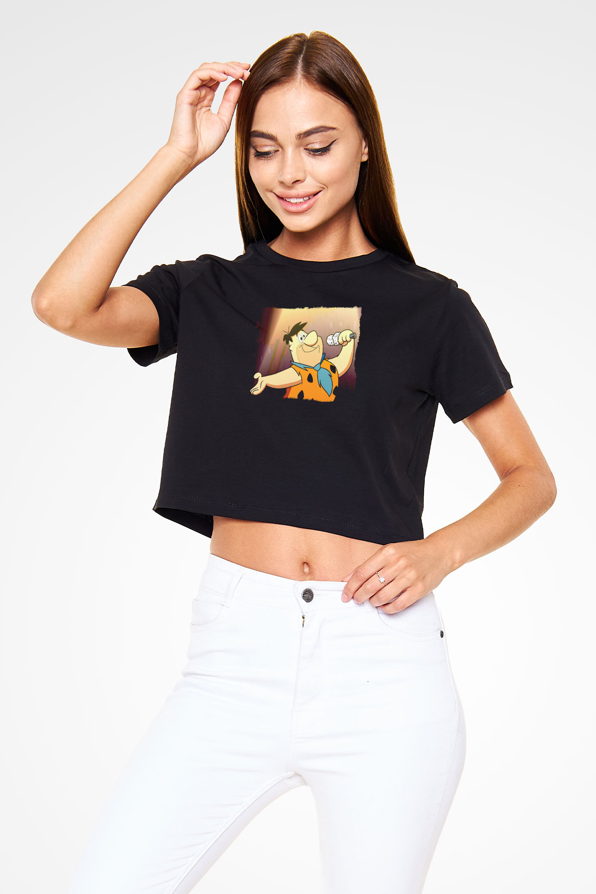 The Flintstones Taş Devri Siyah   Crop Top Tişört