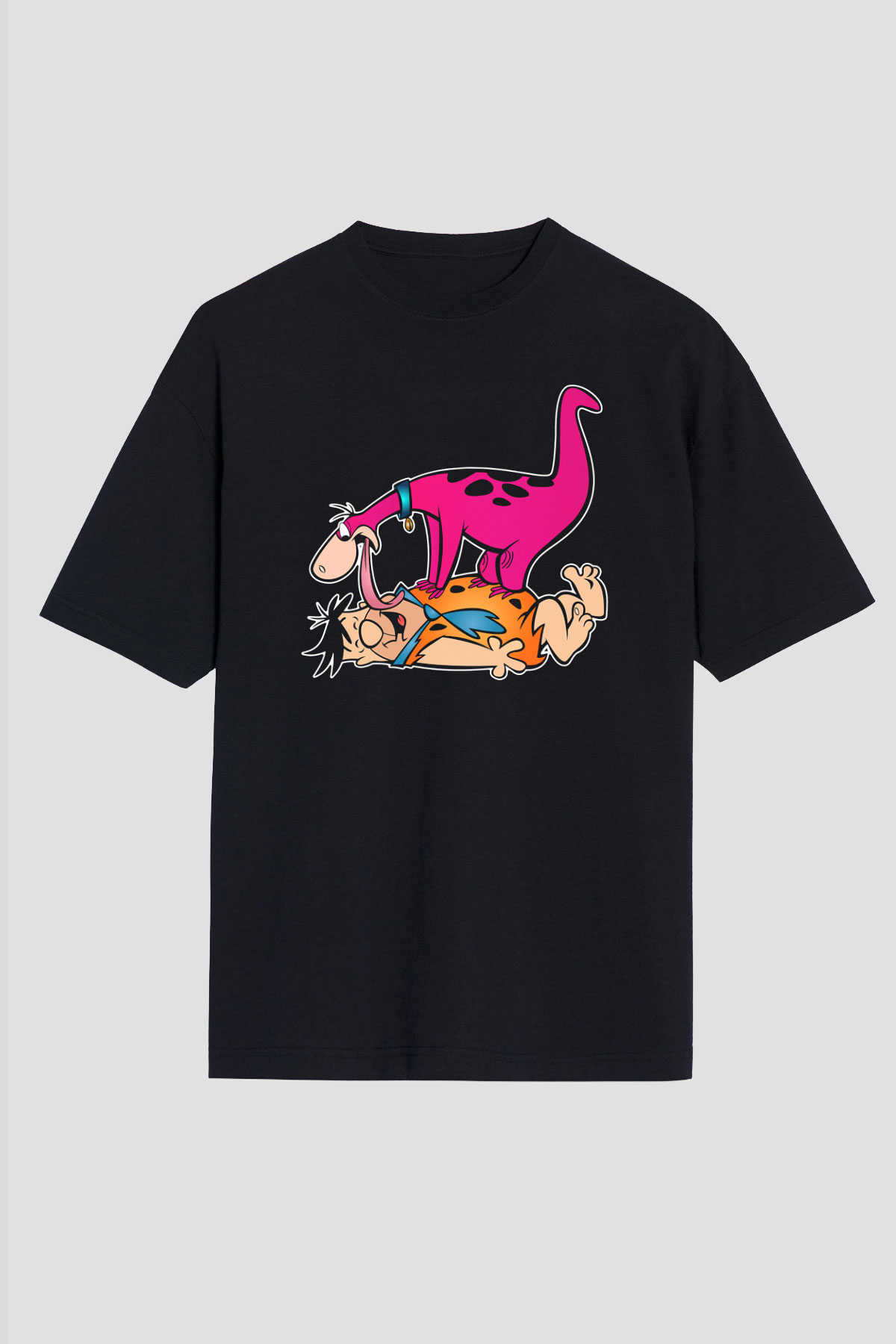 The Flintstones Taş Devri Siyah Unisex Oversize Tişört