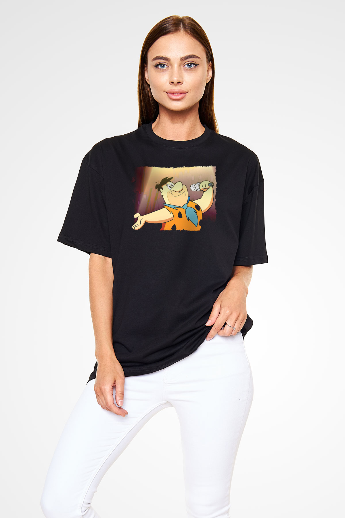 The Flintstones Taş Devri Siyah Oversize Tişört