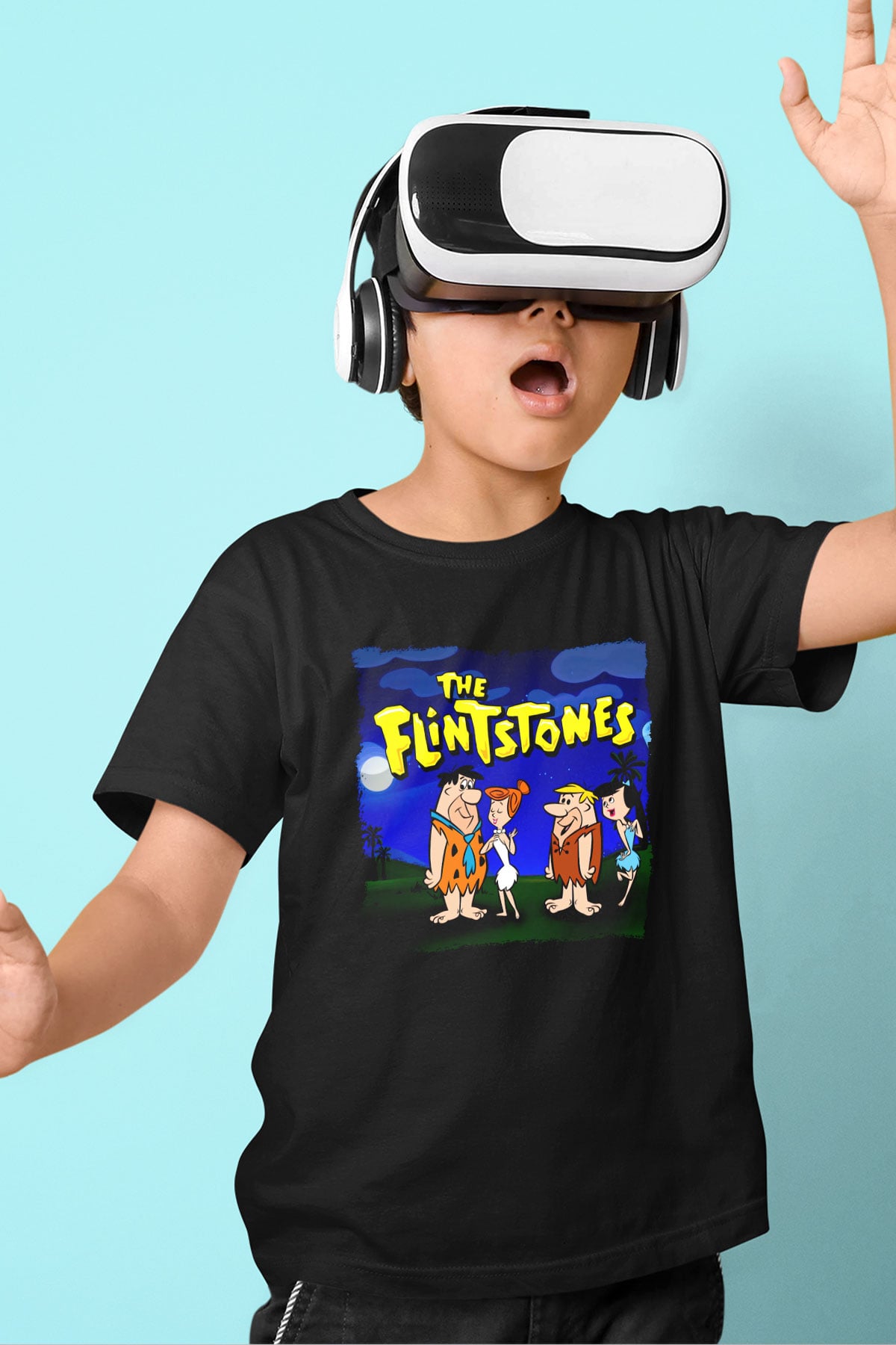 The Flintstones Taş Devri Siyah Unisex  Çocuk Tişört