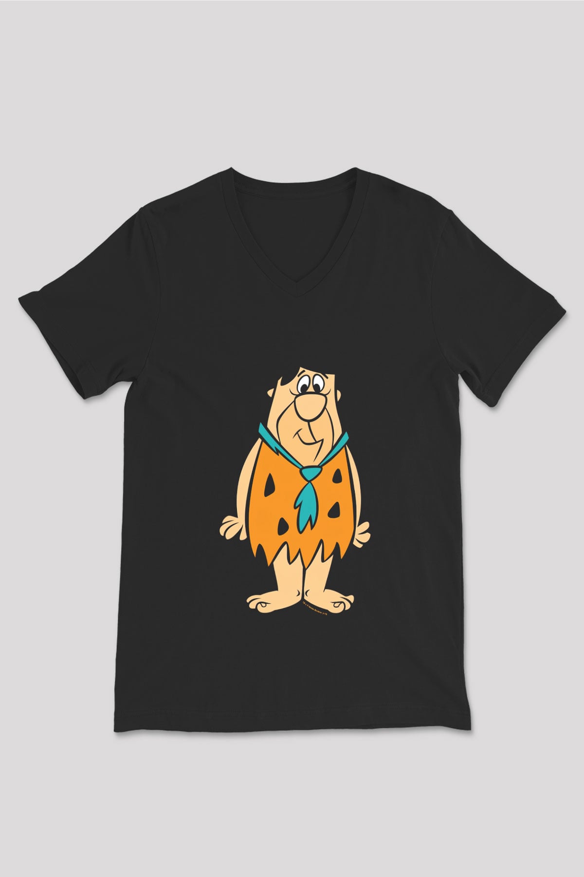 The Flintstones Taş Devri Siyah Unisex  V Yaka Tişört