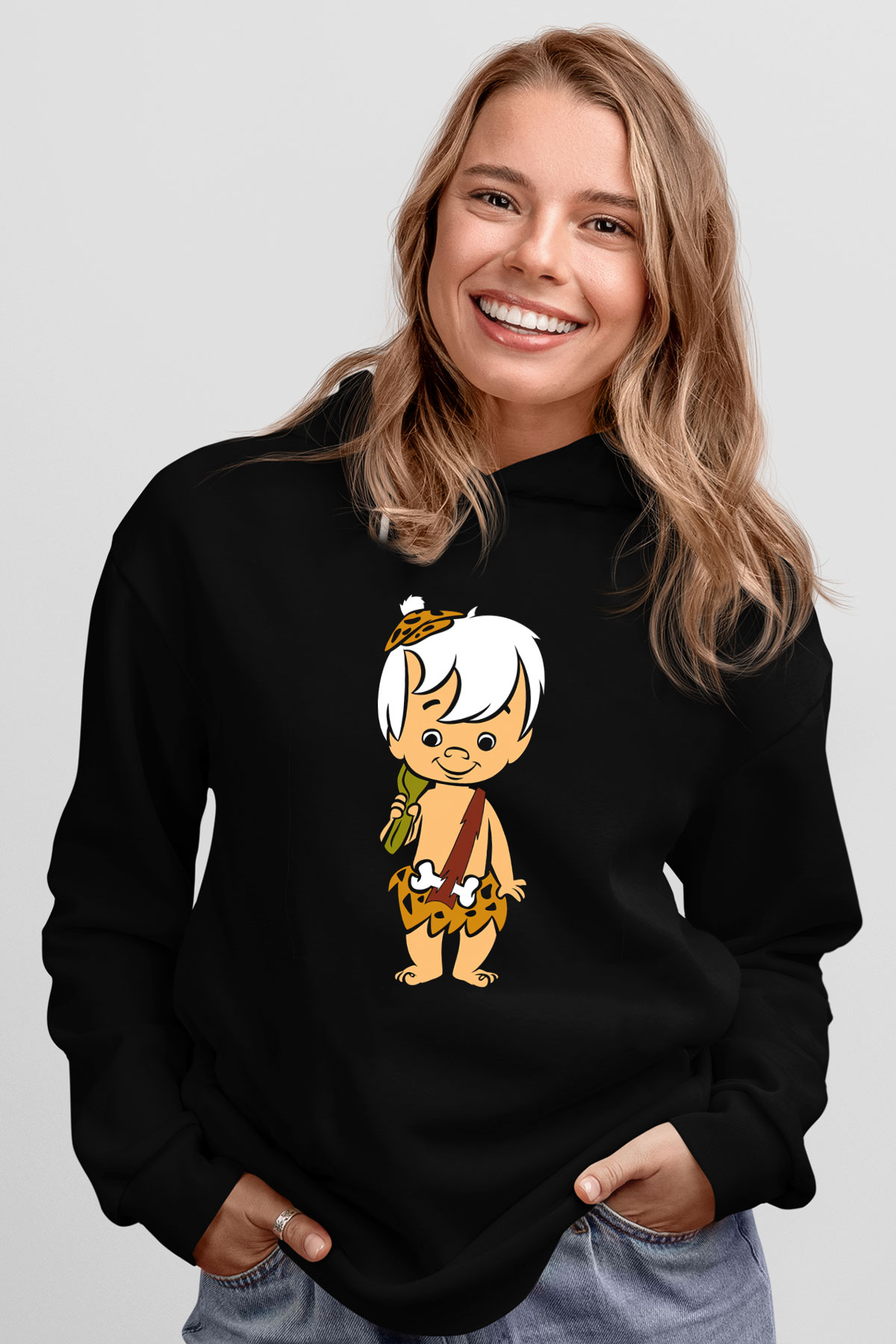 The Flintstones Taş Devri Siyah Unisex Kapüşonlu Sweatshirt