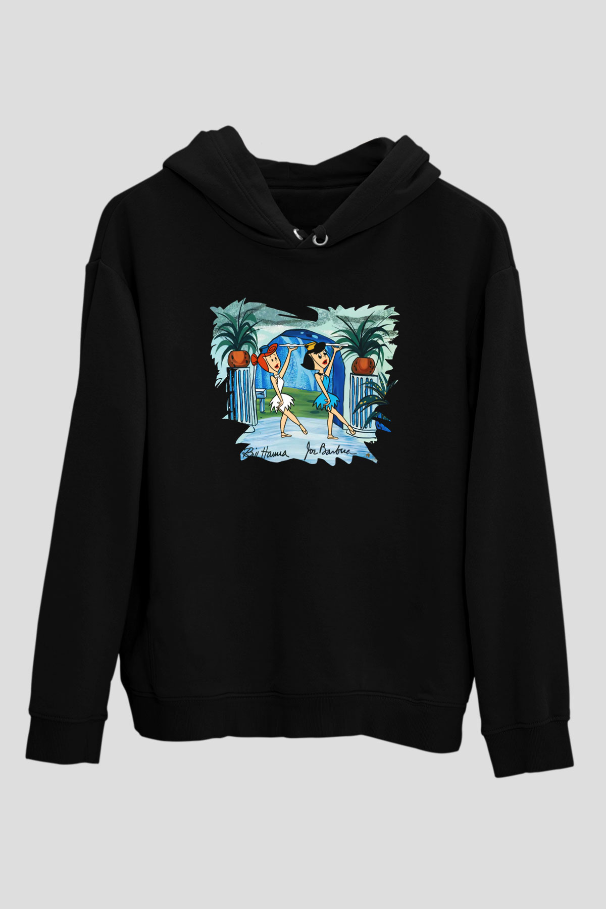 The Flintstones Taş Devri Siyah Unisex Kapüşonlu Sweatshirt