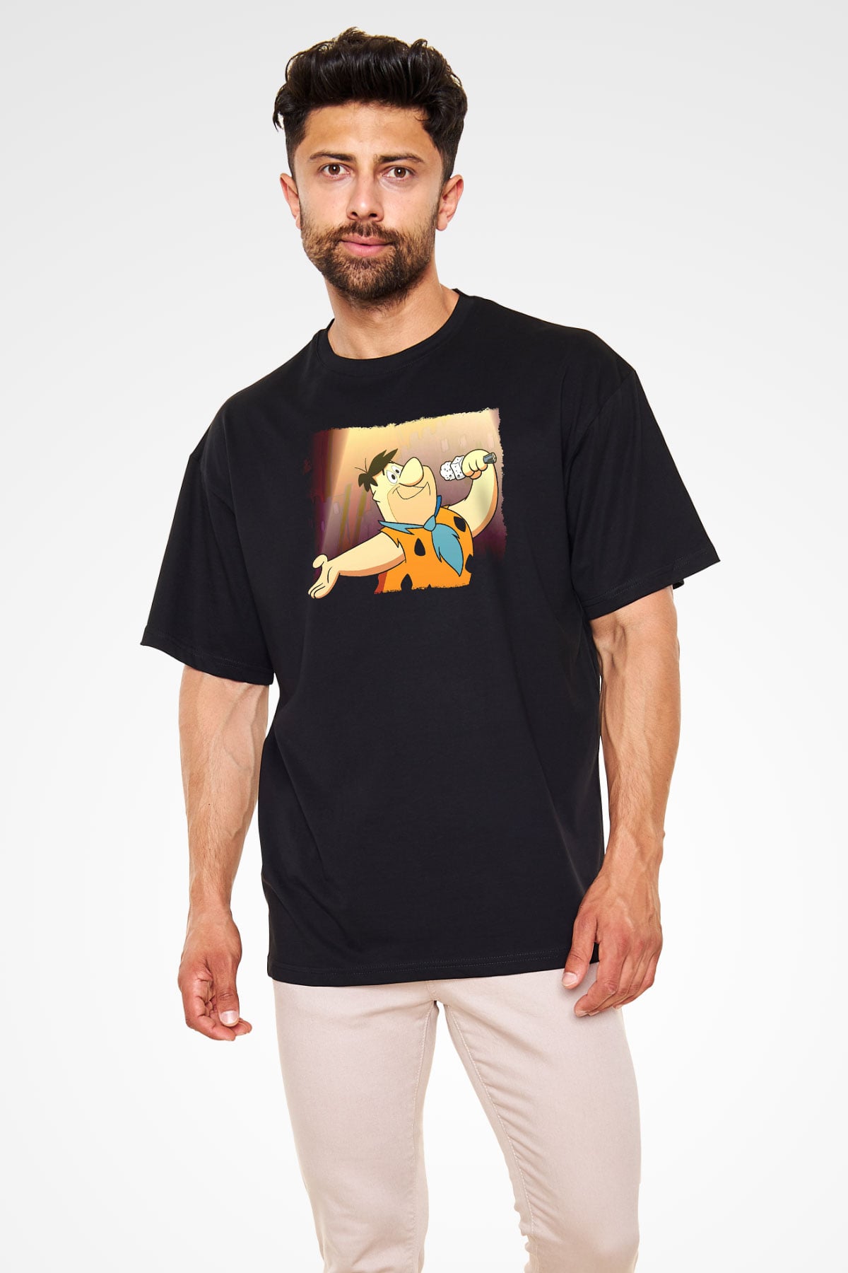 The Flintstones Taş Devri Siyah Oversize Tişört