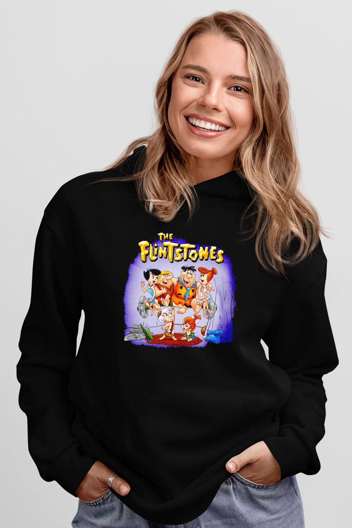 The Flintstones Taş Devri Siyah Unisex Hoodie