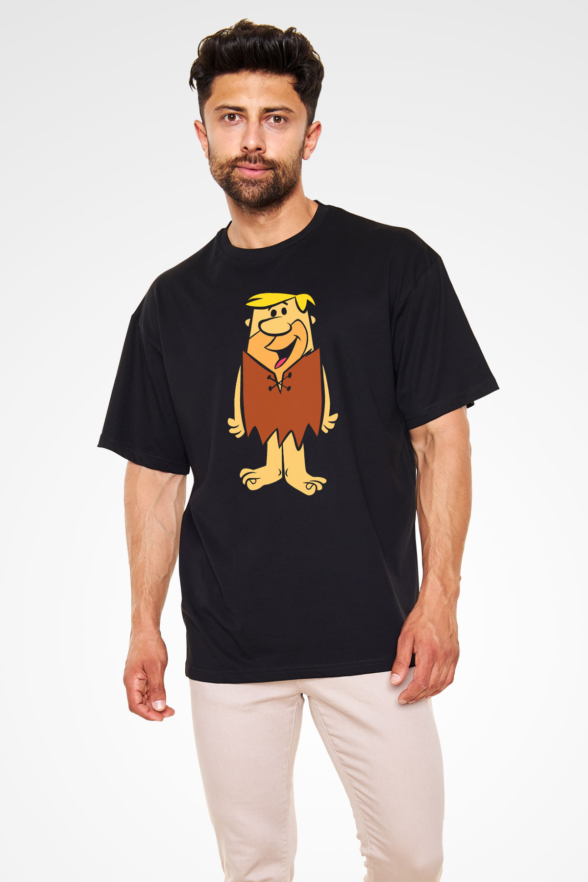 The Flintstones Taş Devri Siyah Unisex Oversize Tişört