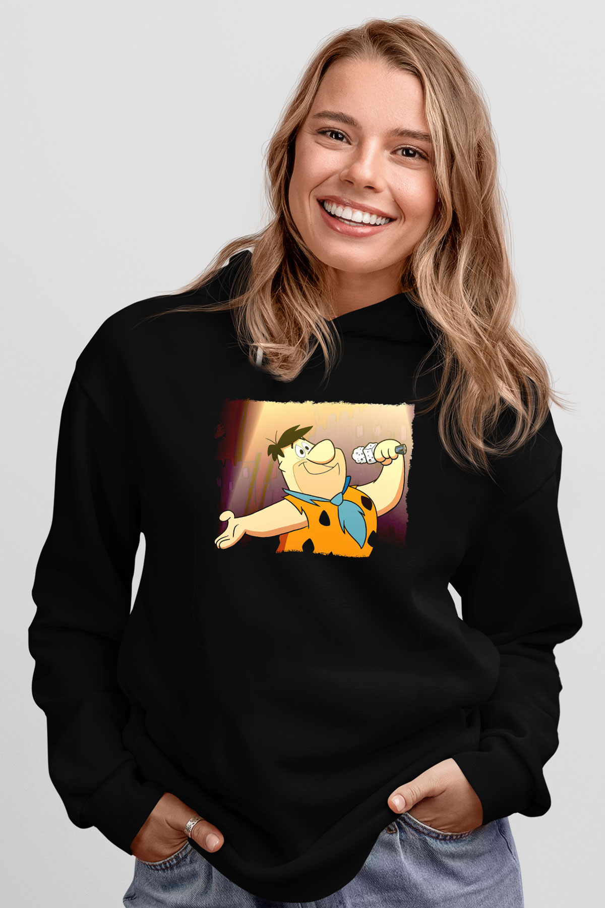 The Flintstones Taş Devri Siyah Unisex Hoodie