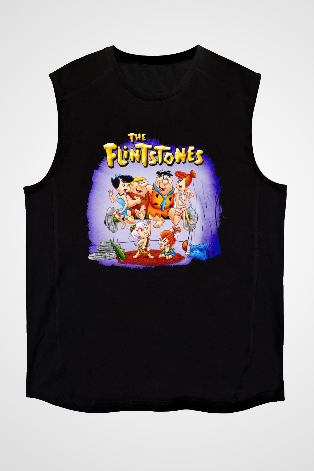 The Flintstones Taş Devri Siyah Unisex  Kolsuz Tişört