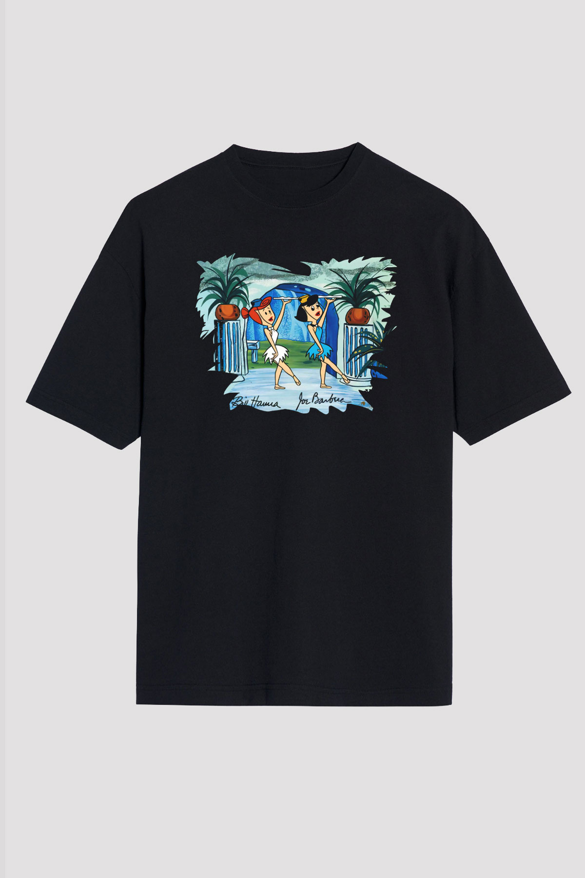 The Flintstones Taş Devri Siyah Unisex Oversize Tişört