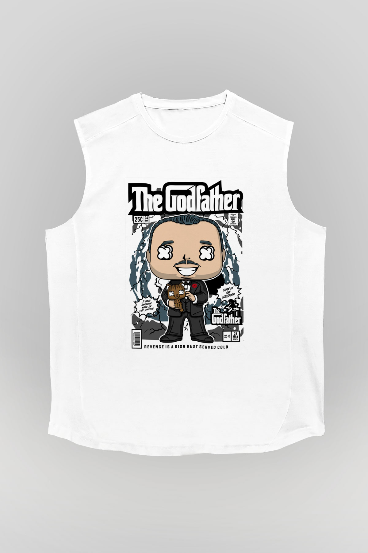 The Godfather Corleone Baskılı Unisex Beyaz Kolsuz Tişört
