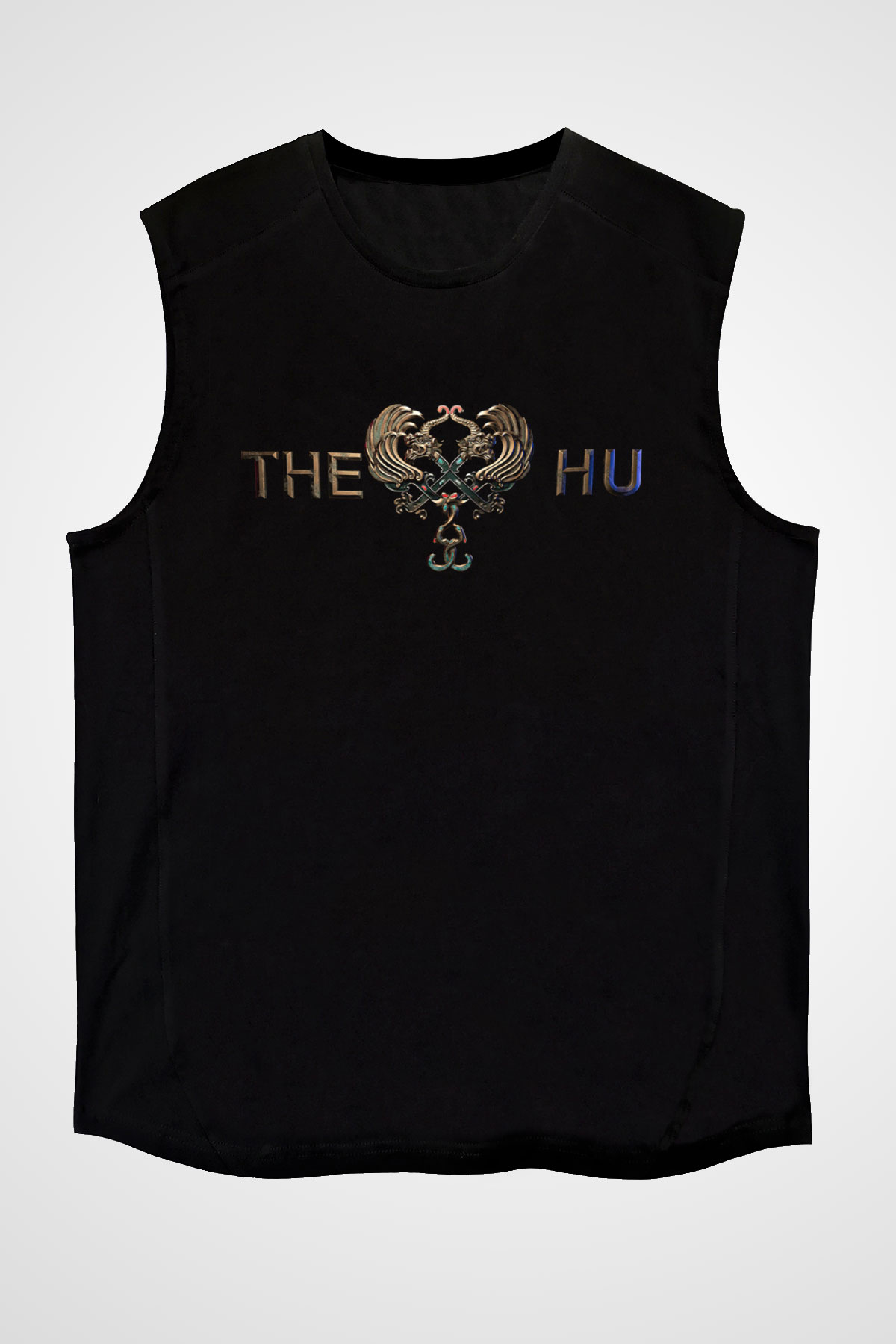 The Hu Baskılı Unisex Siyah Kolsuz Tişört - Tshirt