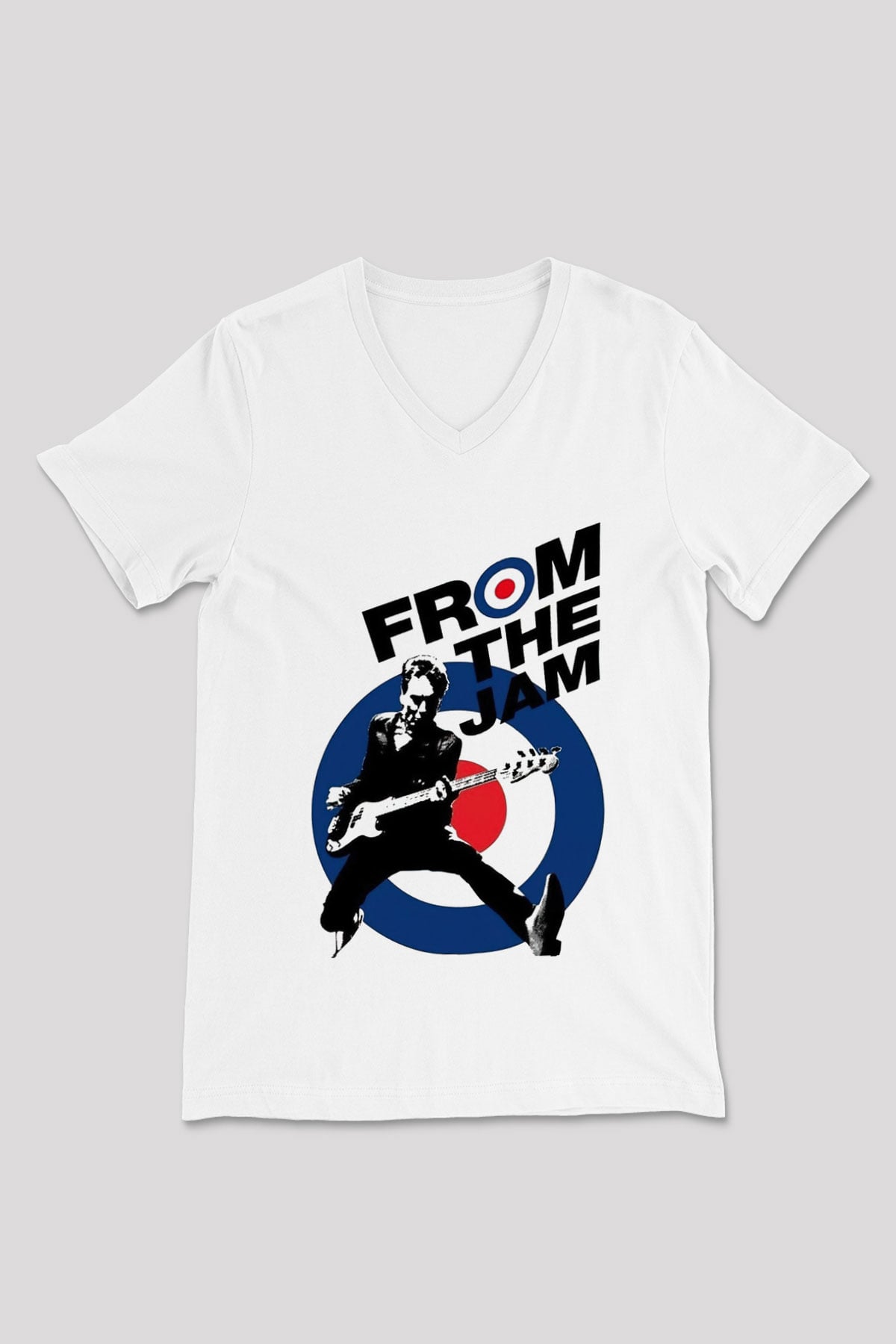 The Jam Beyaz Unisex V Yaka Tişört T-Shirt