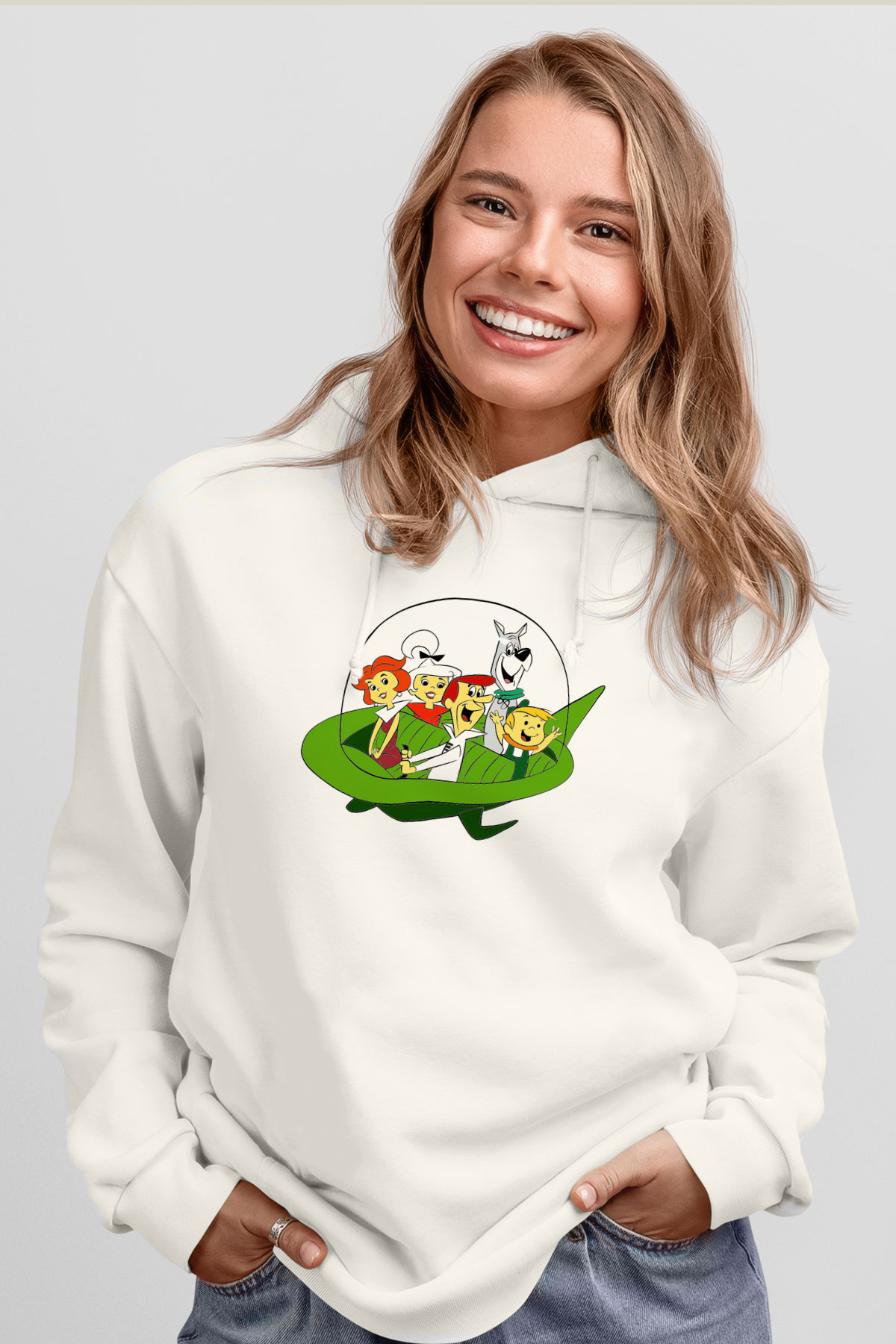 The Jetsons Jetsonlar Beyaz Unisex Kapşonlu Sweatshirt