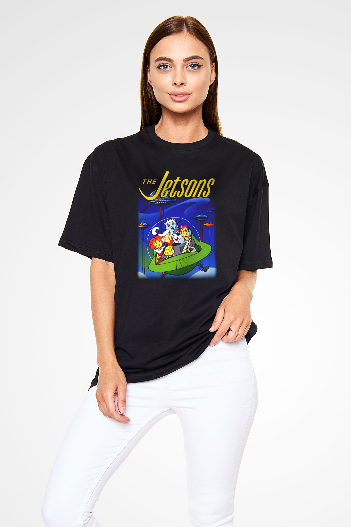 The Jetsons Jetsonlar Siyah Unisex Oversize Tişört