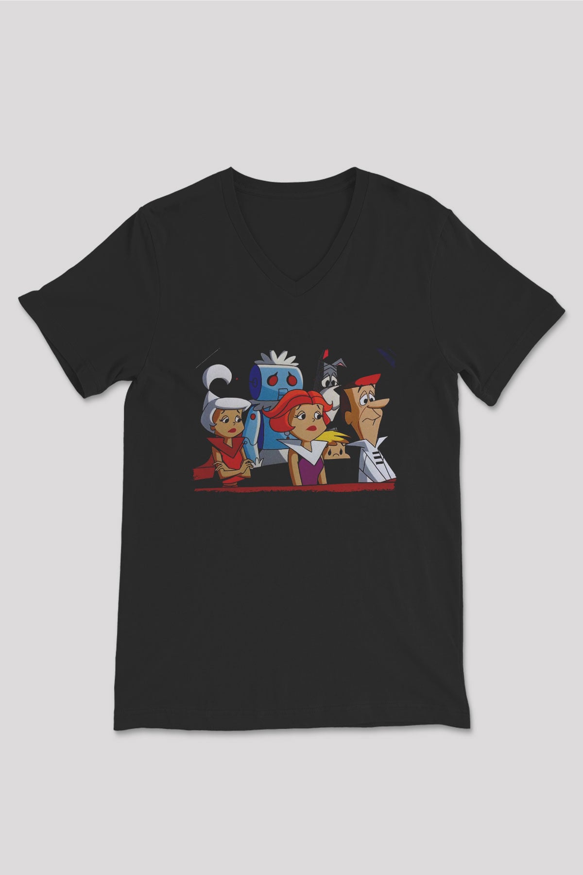 The Jetsons Jetsonlar Siyah Unisex  V Yaka Tişört