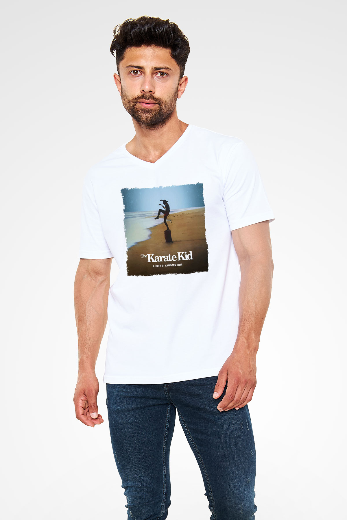 The Karate Kid Beyaz Unisex V Yaka Tişört
