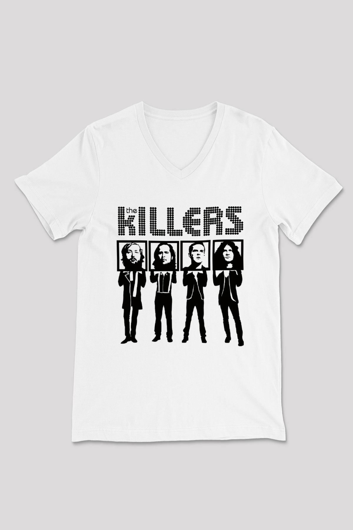 The Killers Beyaz Unisex V Yaka Tişört T-Shirt