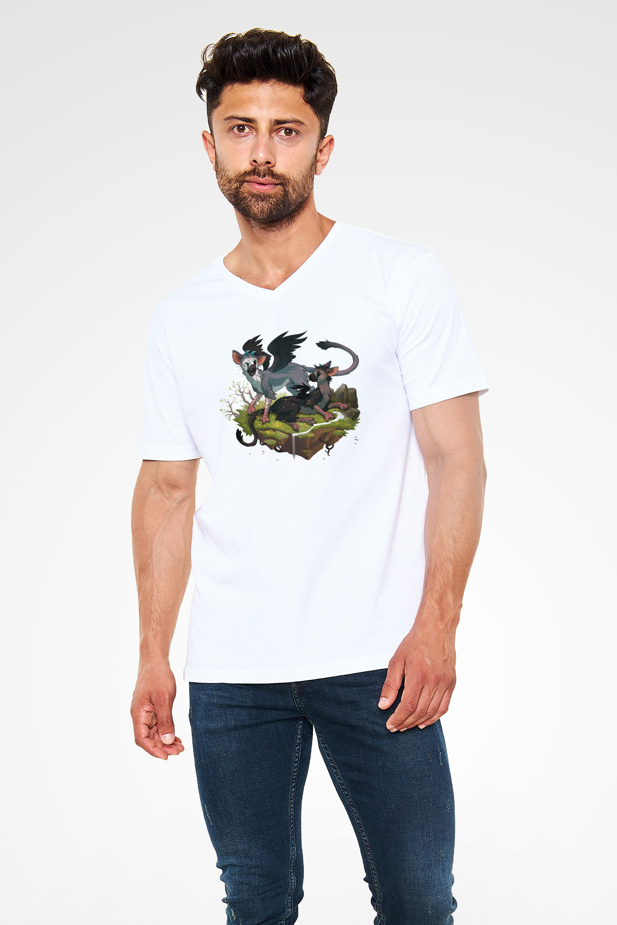 The Last Guardian Beyaz Unisex V Yaka Tişört