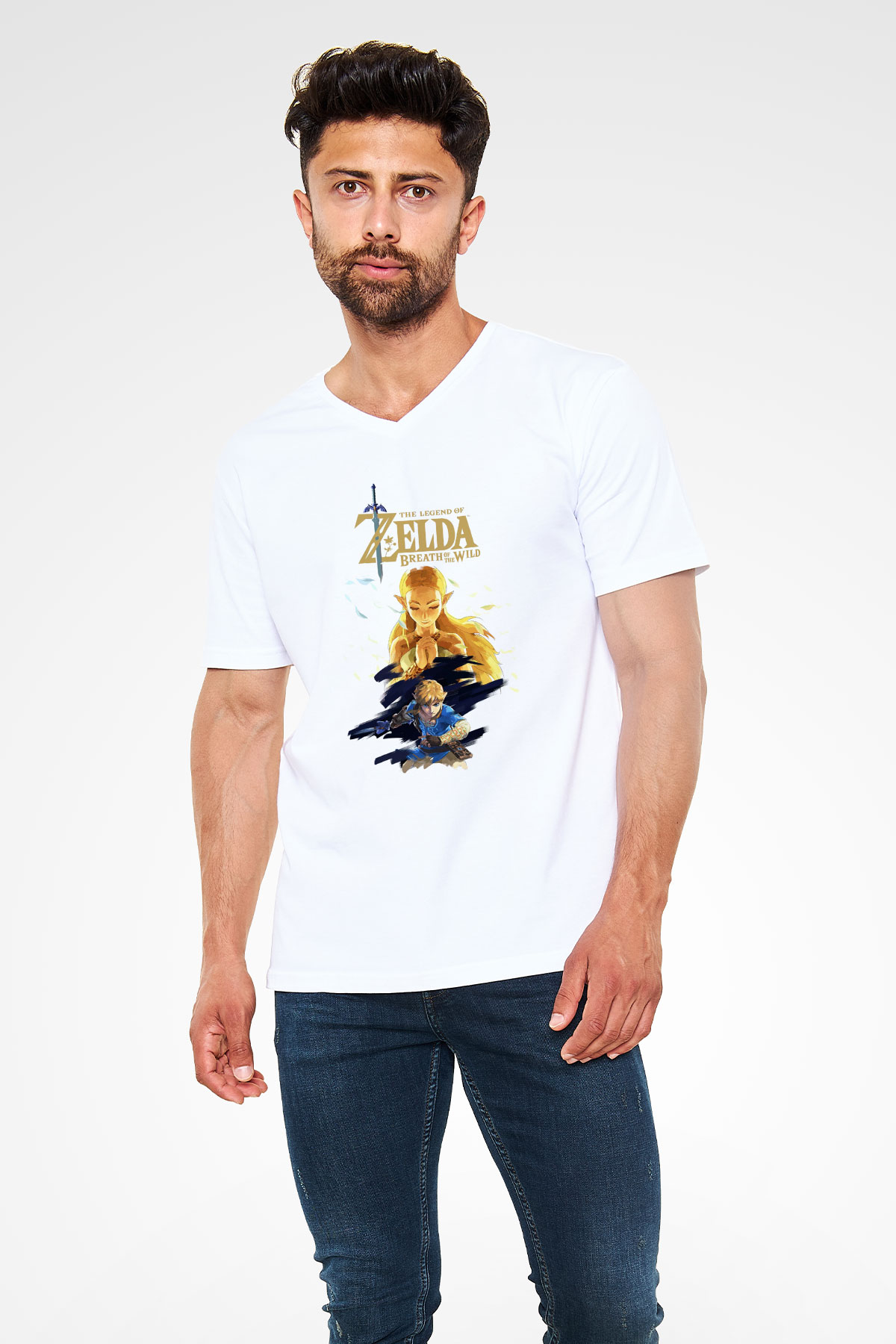 The Legend of Zelda Beyaz Unisex V Yaka Tişört