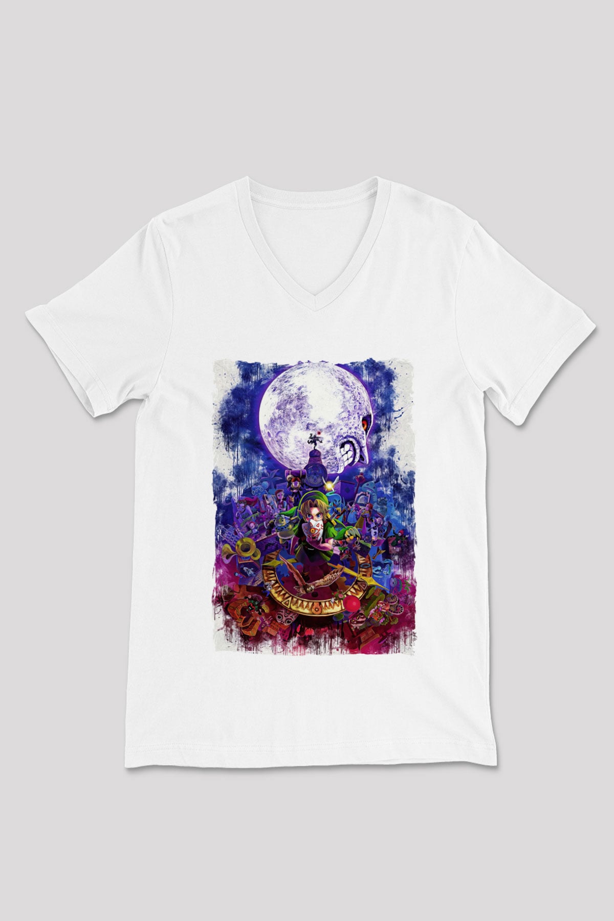 The Legend of Zelda Beyaz Unisex  V Yaka Tişört