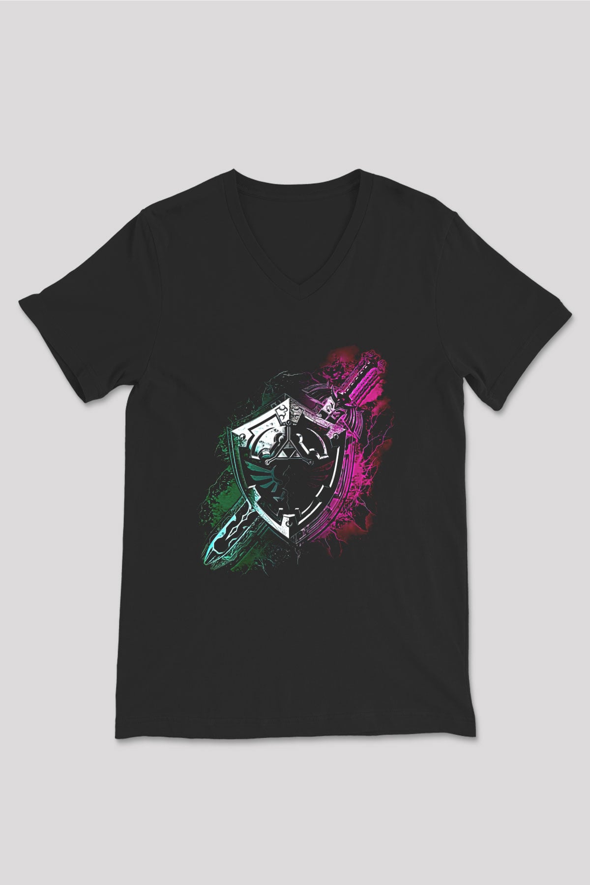 The Legend of Zelda Siyah Unisex  V Yaka Tişört