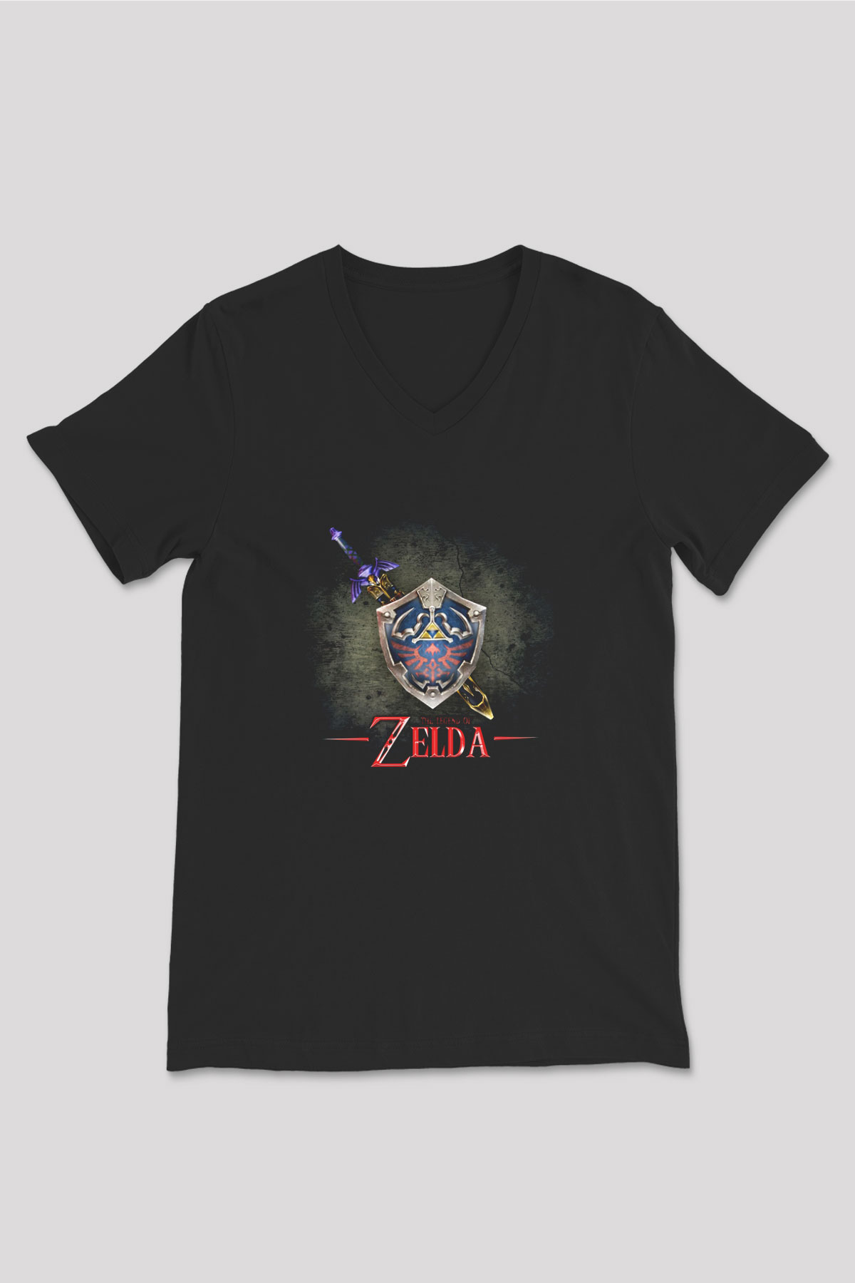 The Legend of Zelda Siyah Unisex V Yaka Tişört
