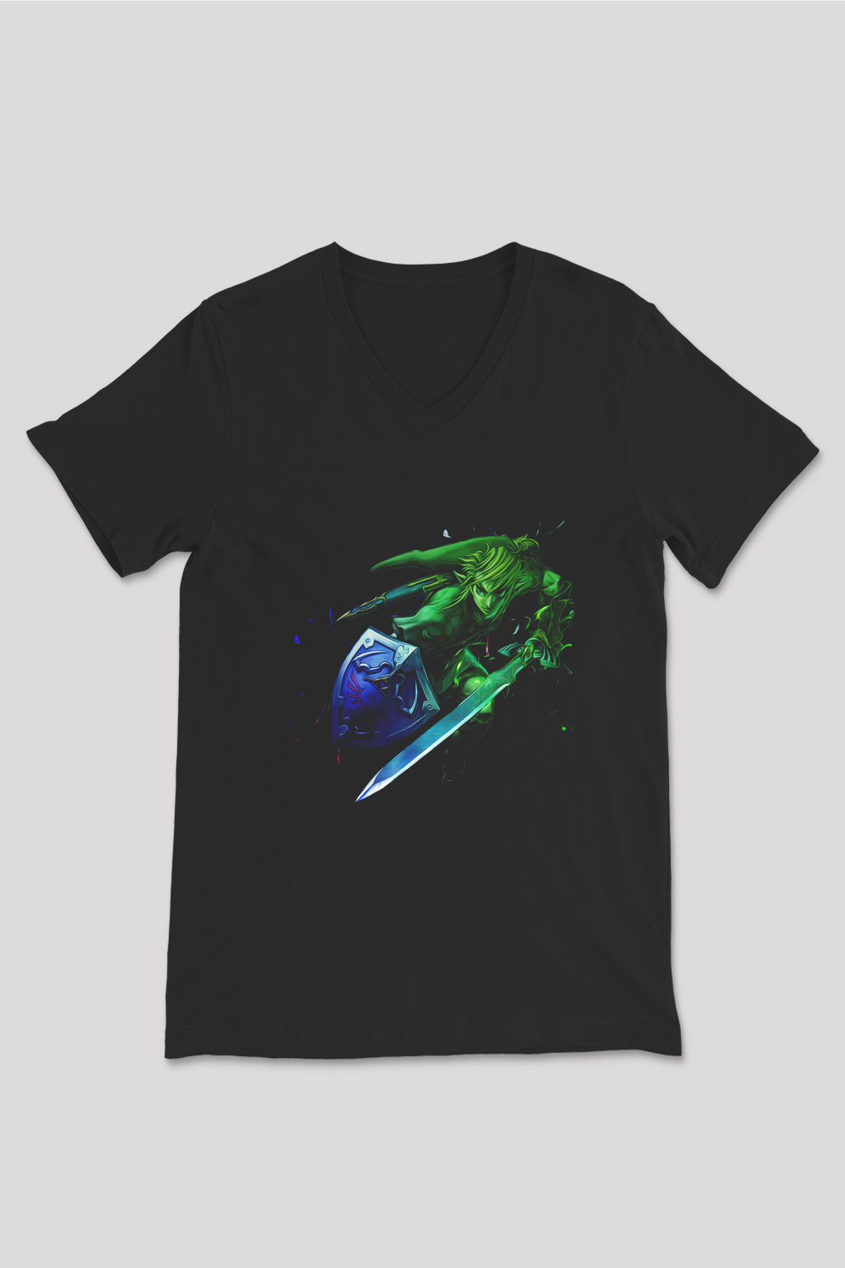 The Legend of Zelda Siyah Unisex  V Yaka Tişört