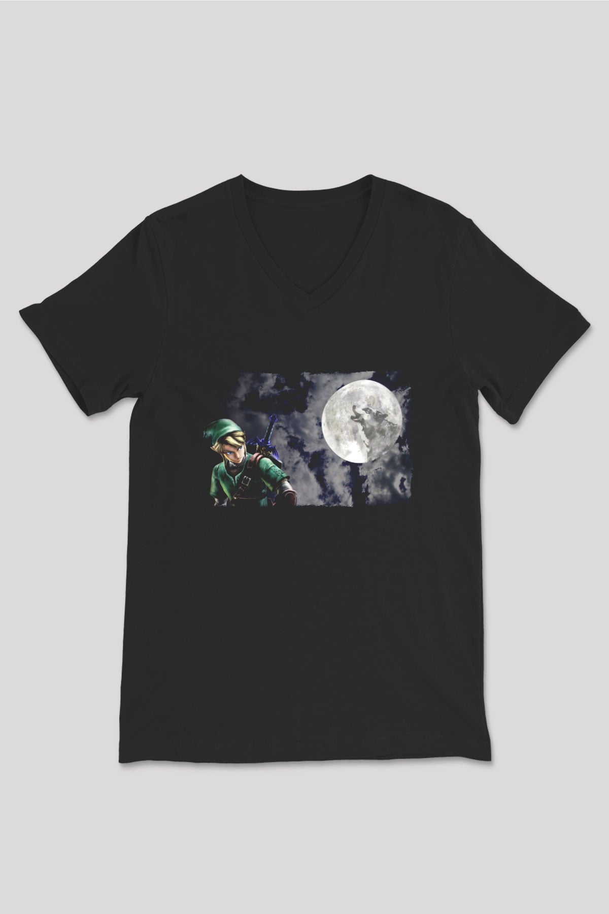 The Legend of Zelda Siyah Unisex  V Yaka Tişört