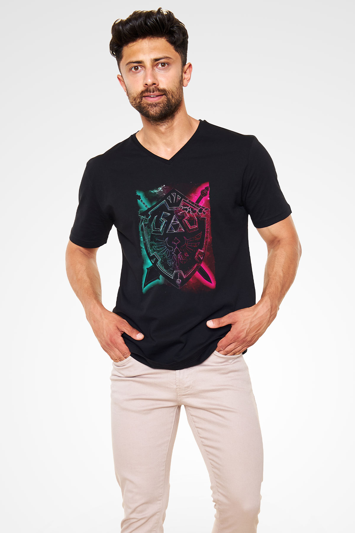The Legend of Zelda Siyah Unisex  V Yaka Tişört