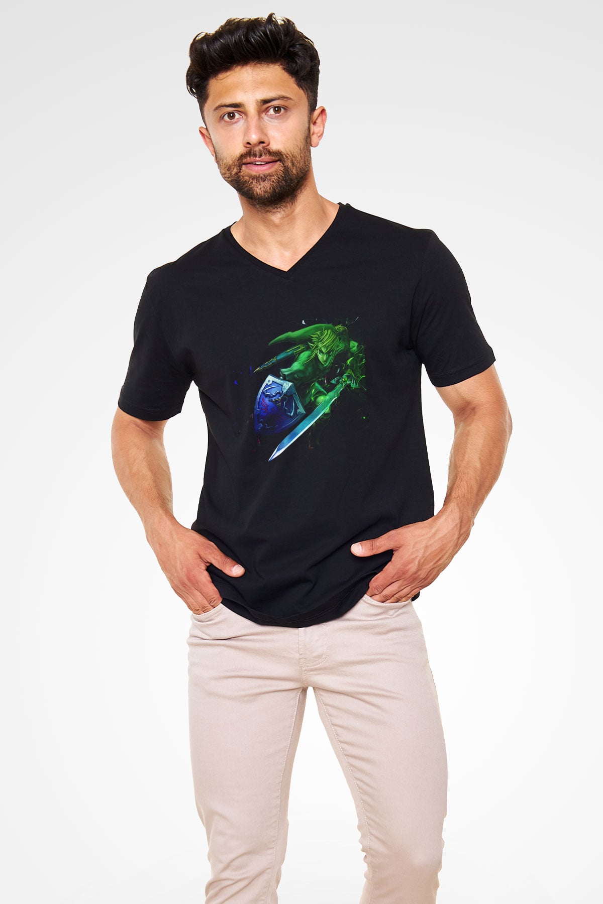 The Legend of Zelda Siyah Unisex  V Yaka Tişört