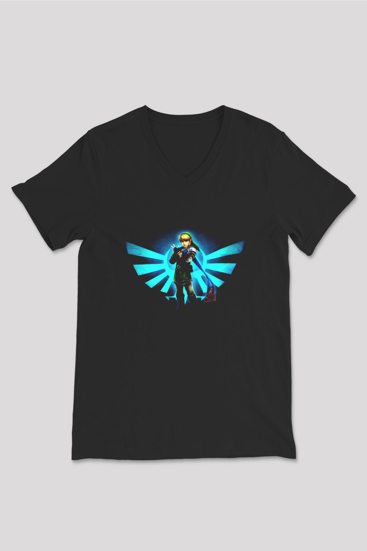 The Legend of Zelda Siyah Unisex  V Yaka Tişört
