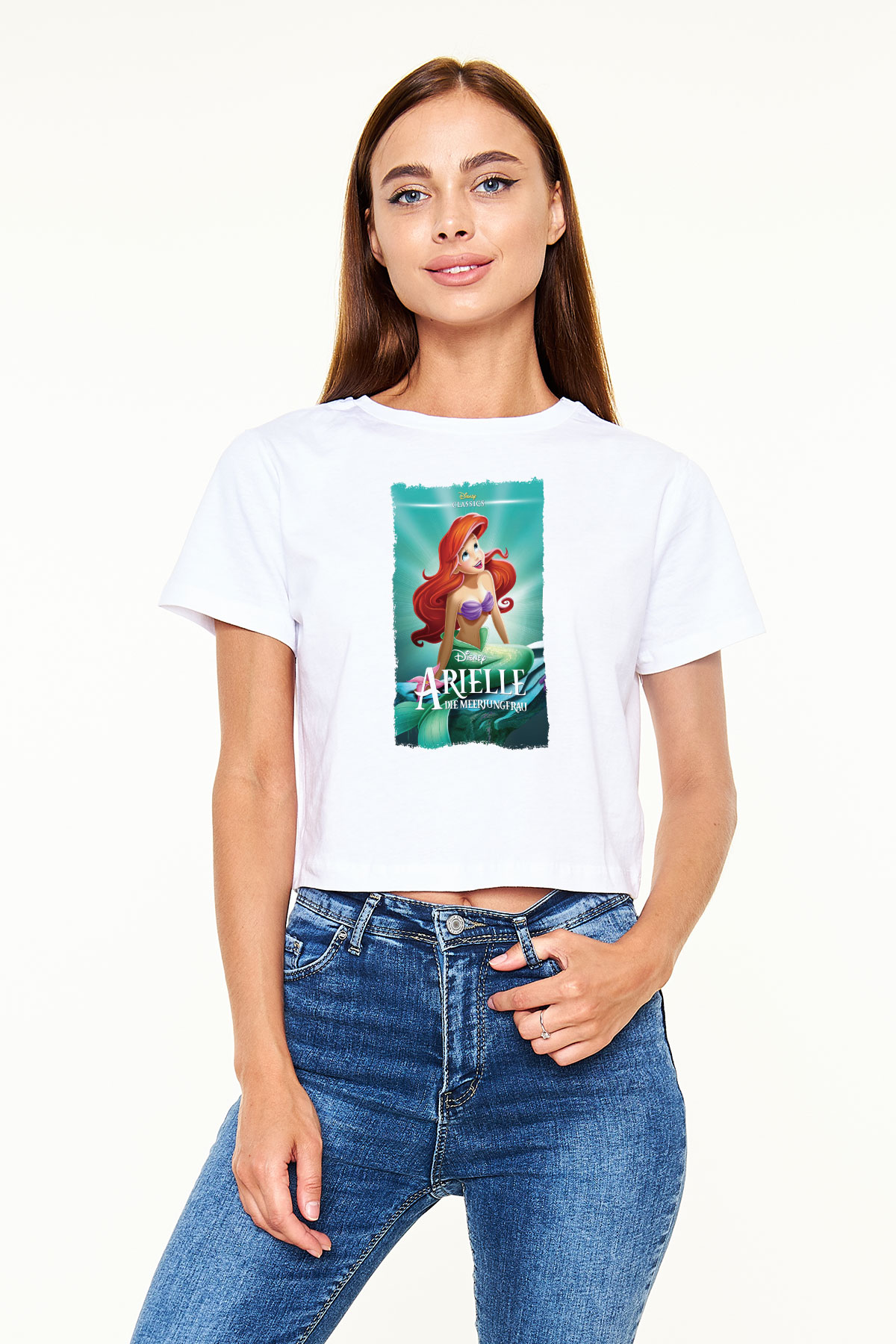 The Little Mermaid Beyaz  Crop Top Tişört